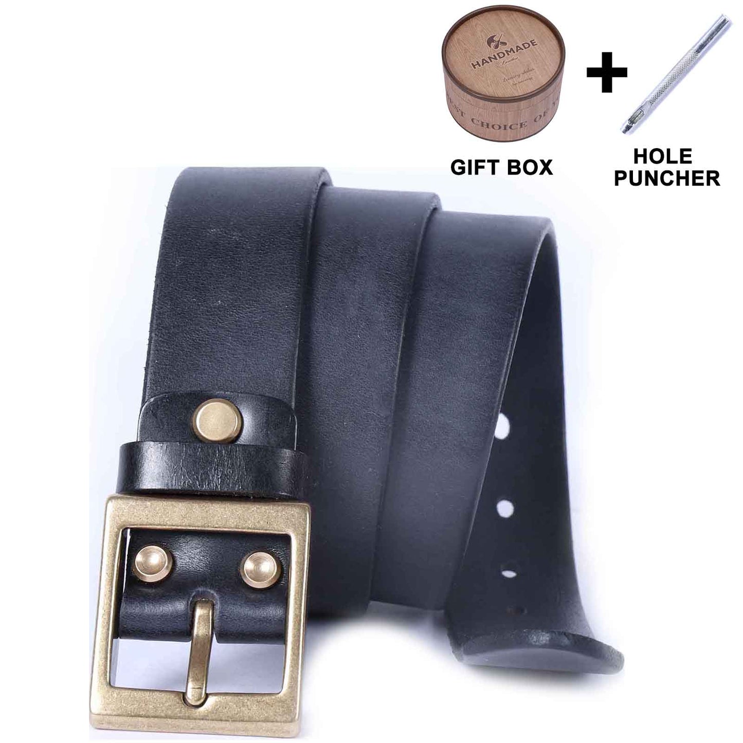 Genuine Leather Men's Belt | Thick Full Grain | Solid Brass Buckle