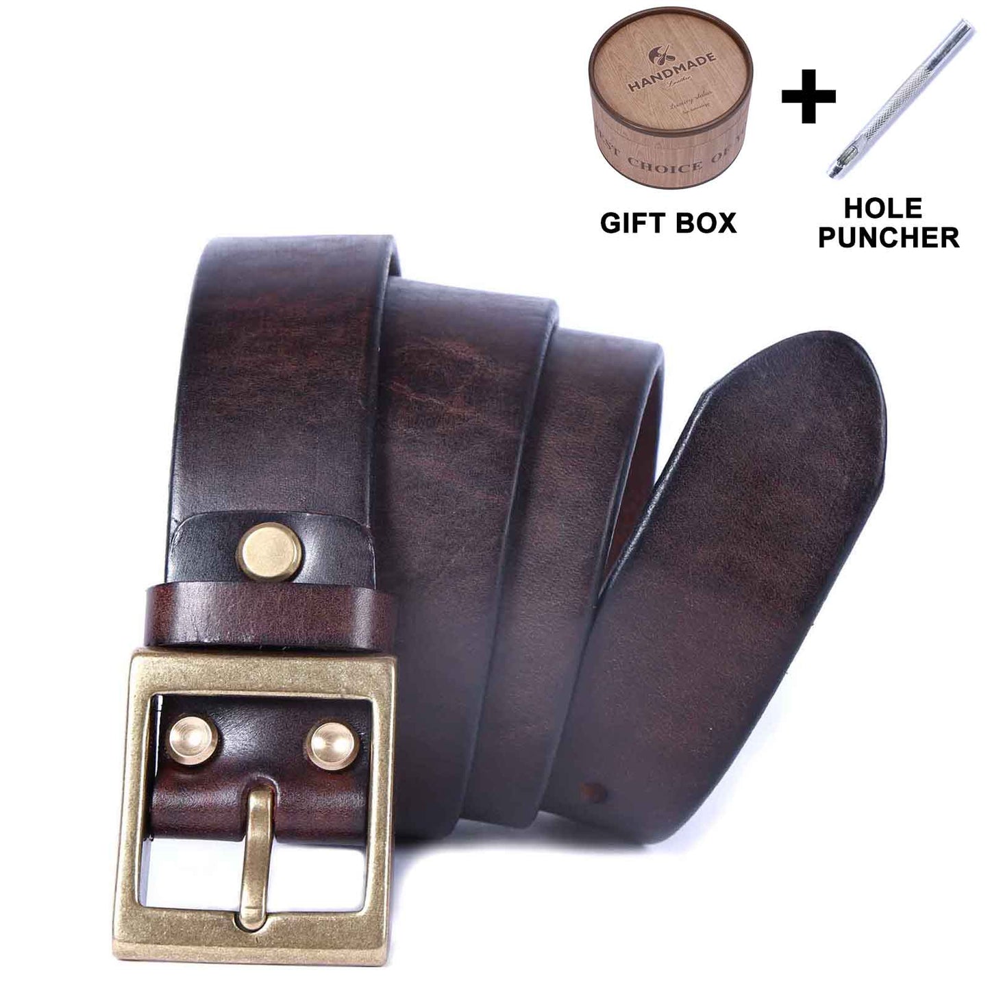 Genuine Leather Men's Belt | Thick Full Grain | Solid Brass Buckle
