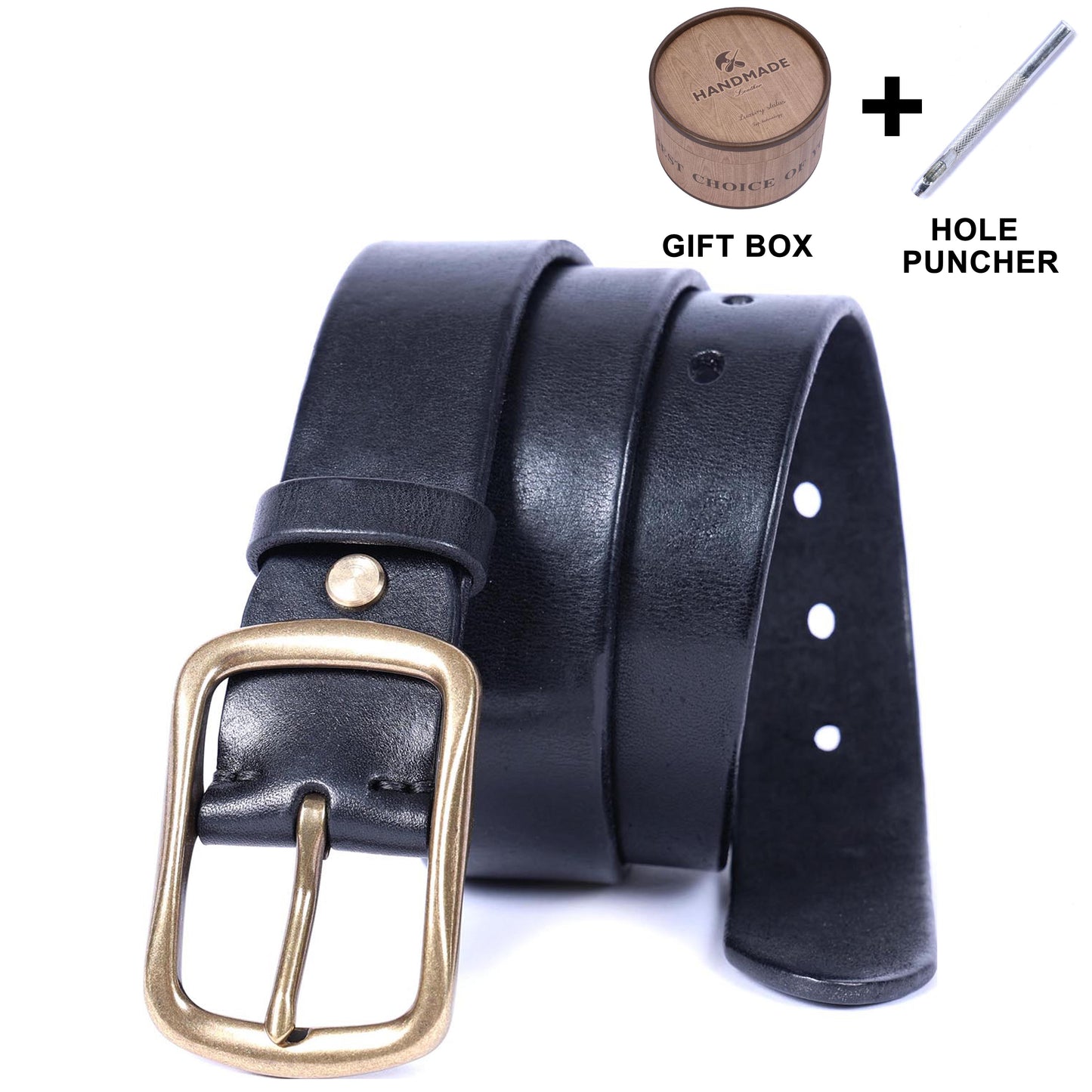 Vintage Genuine Leather Men's Belt |Thick Full Grain | With Solid Brass Buckle | WIECZNE Leather