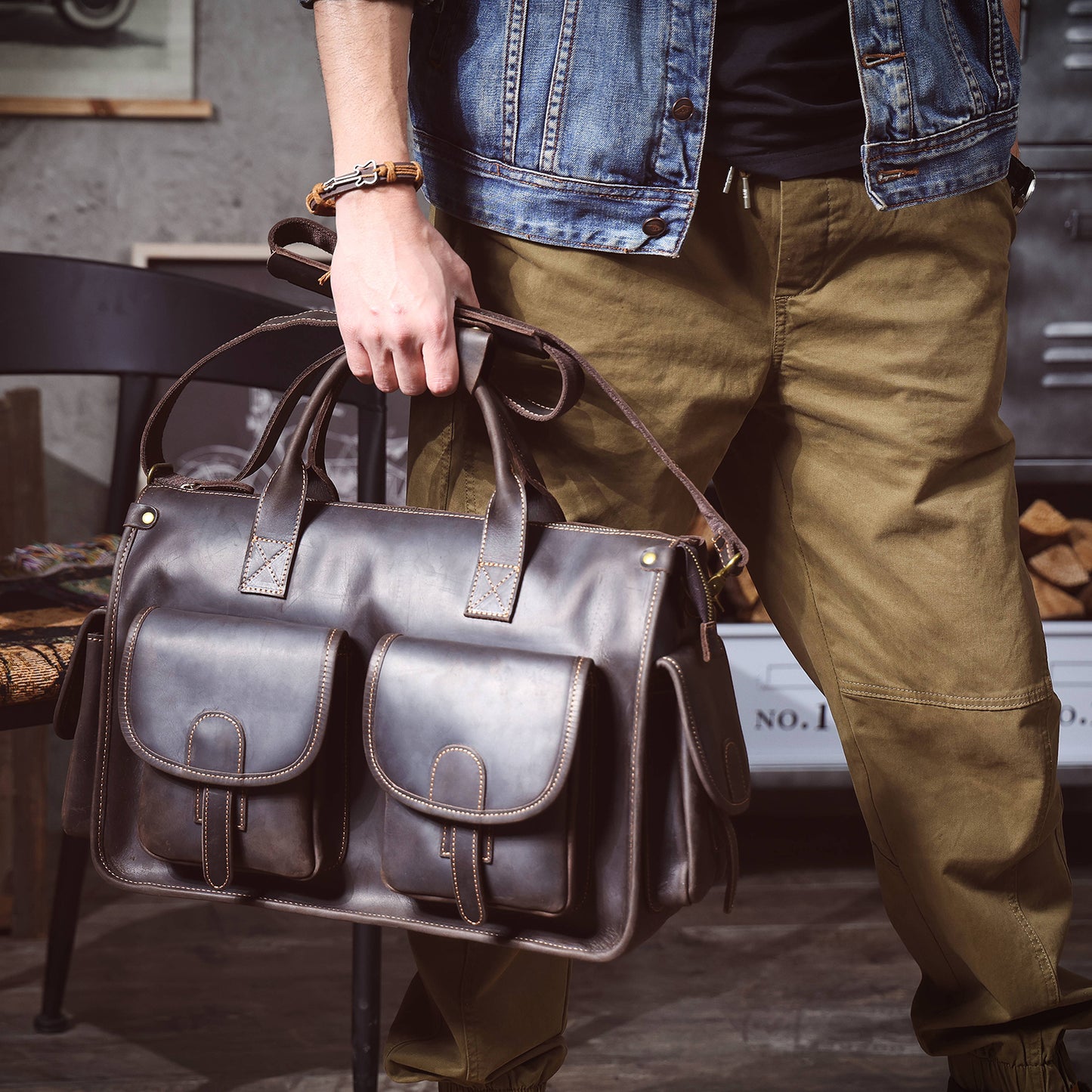Vintage Genuine Leather Brifecase For Men