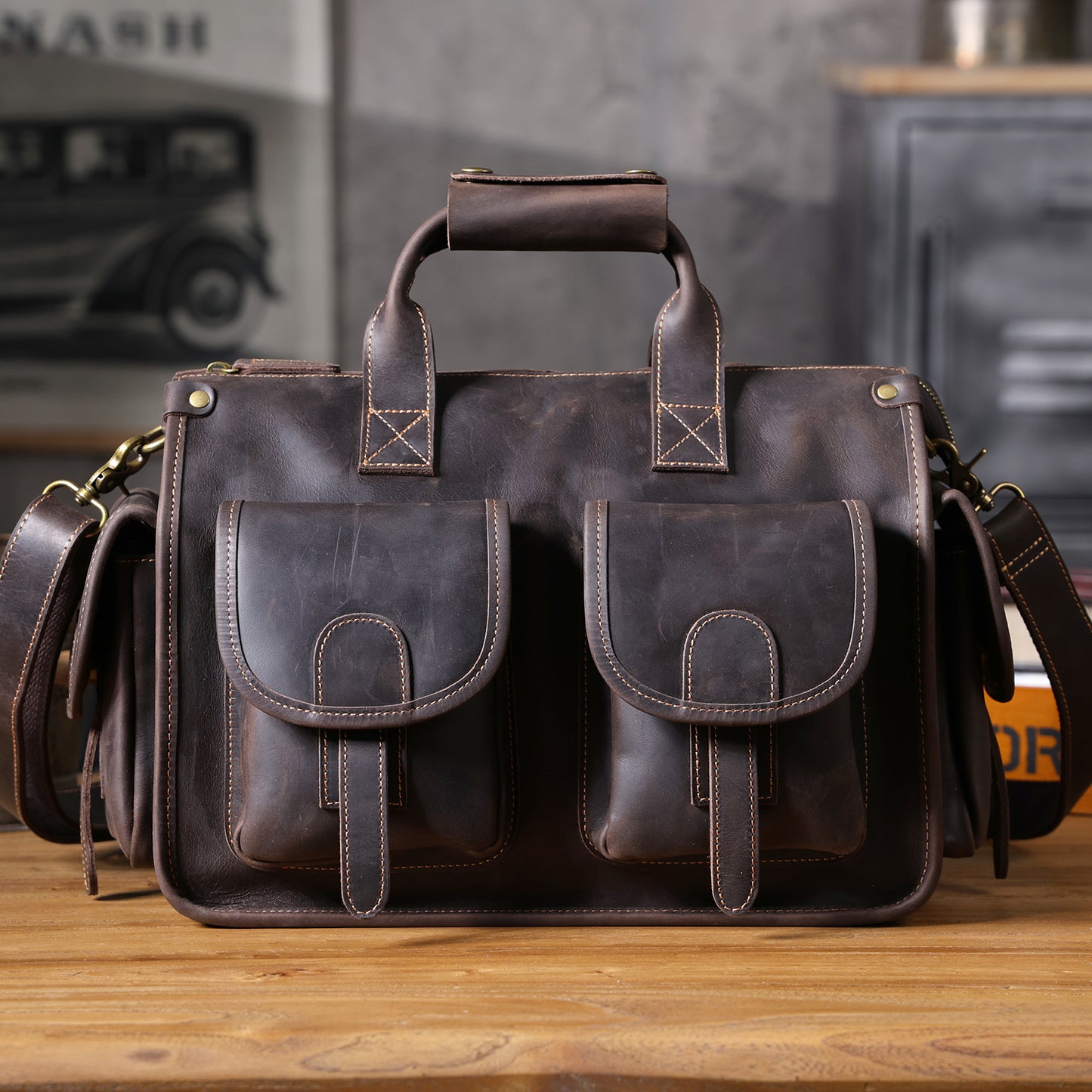 Vintage Genuine Leather Brifecase For Men