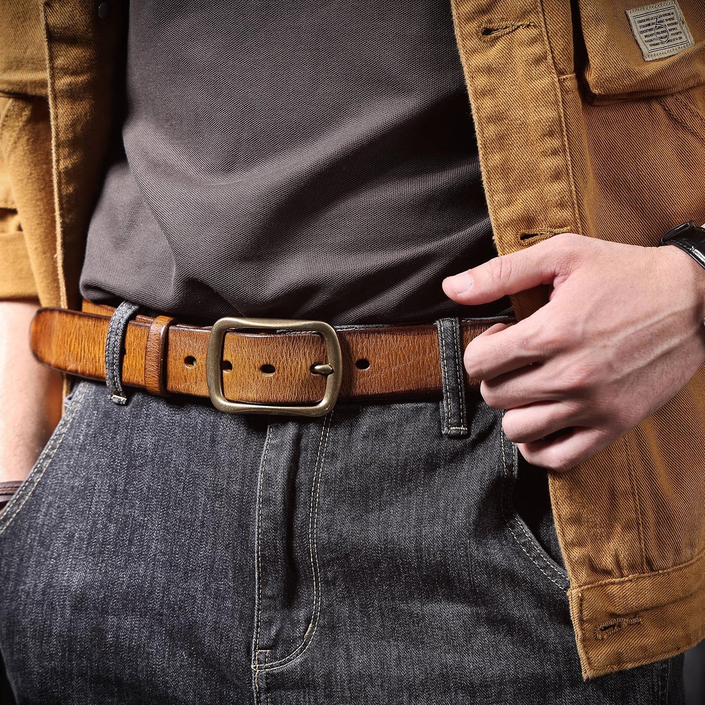 Vintage Genuine Leather Men's Belt |Thick Full Grain | With Solid Brass Buckle | WIECZNE Leather