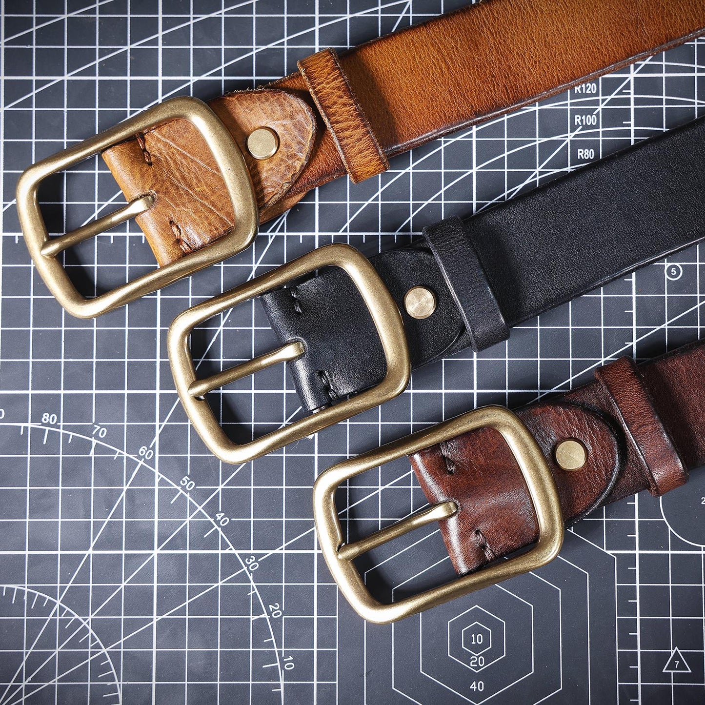 Vintage Genuine Leather Men's Belt |Thick Full Grain | With Solid Brass Buckle | WIECZNE Leather