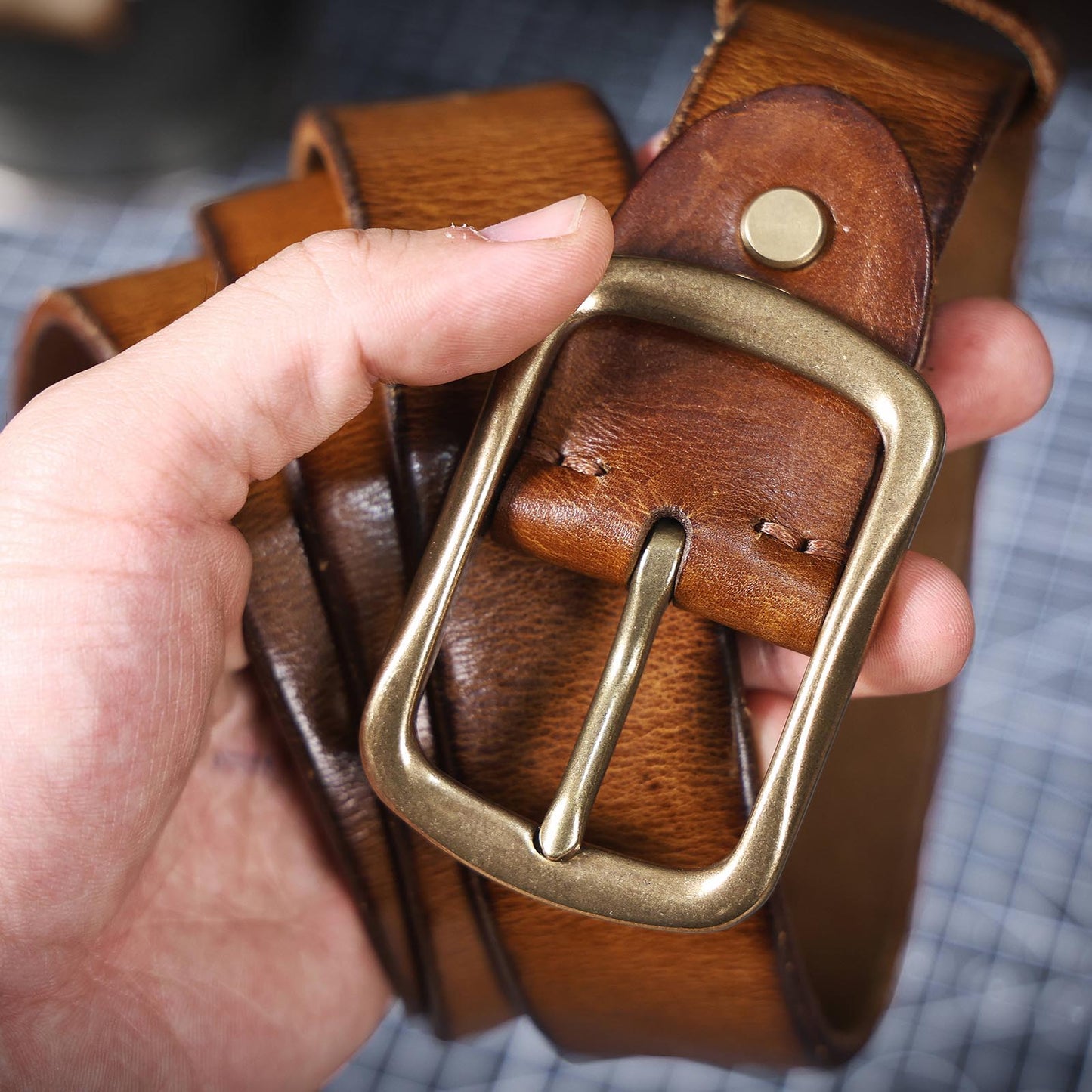 Vintage Genuine Leather Men's Belt |Thick Full Grain | With Solid Brass Buckle | WIECZNE Leather
