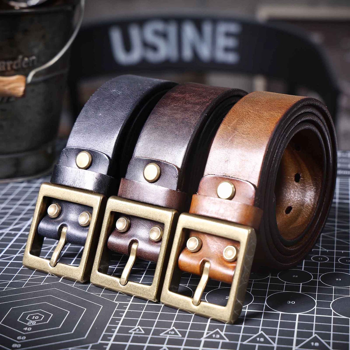 Genuine Leather Men's Belt | Thick Full Grain | Solid Brass Buckle