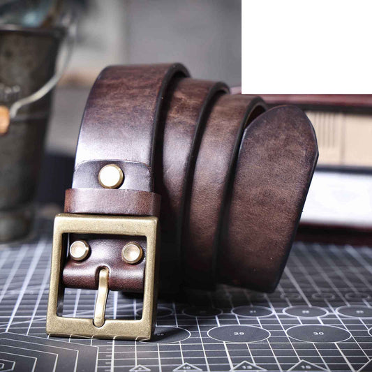 Genuine Leather Men's Belt | Thick Full Grain | Solid Brass Buckle