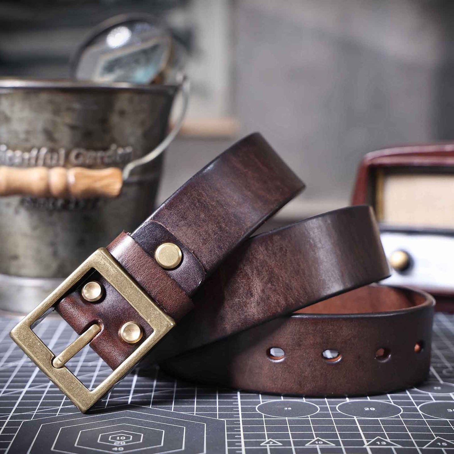 Genuine Leather Men's Belt | Thick Full Grain | Solid Brass Buckle