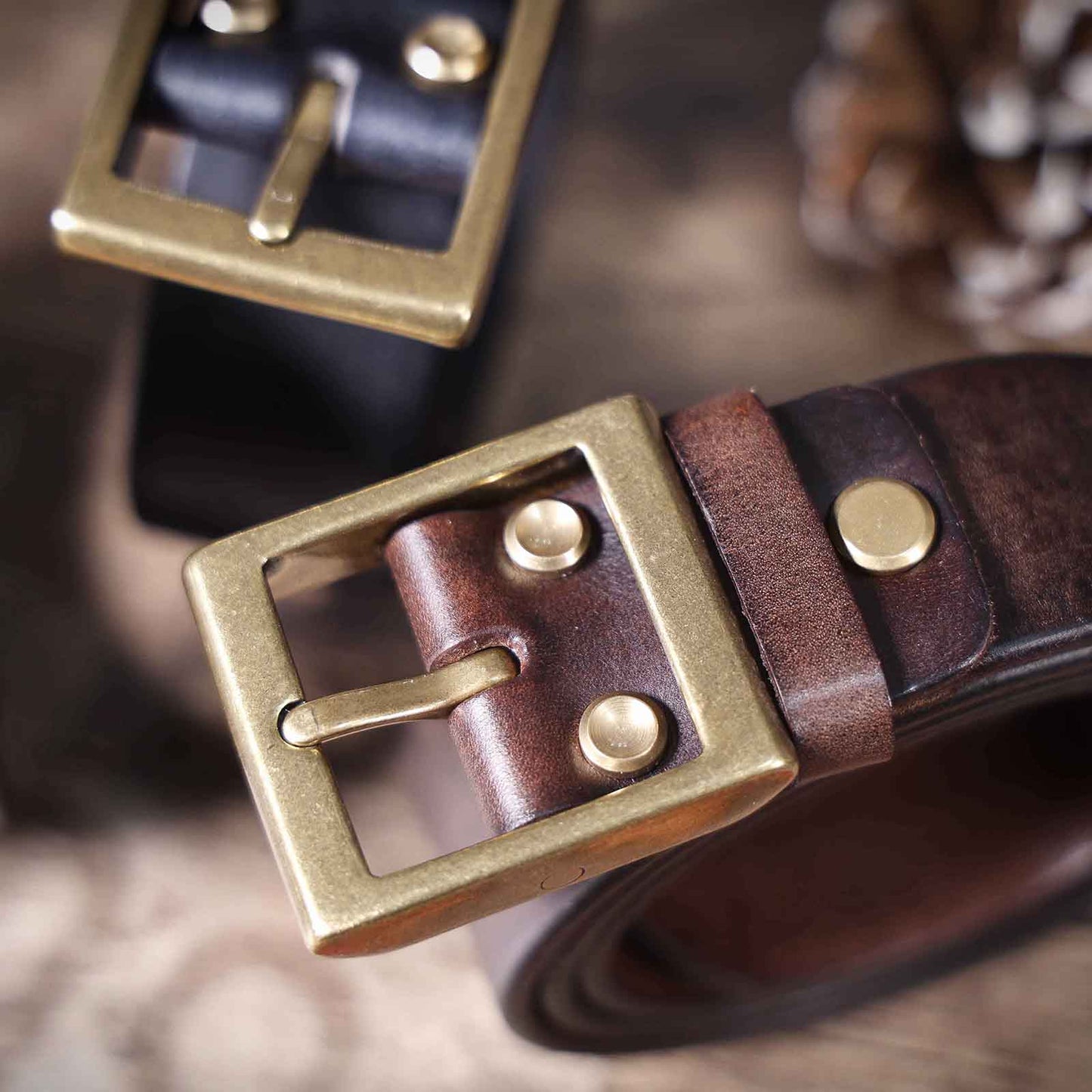 Genuine Leather Men's Belt | Thick Full Grain | Solid Brass Buckle
