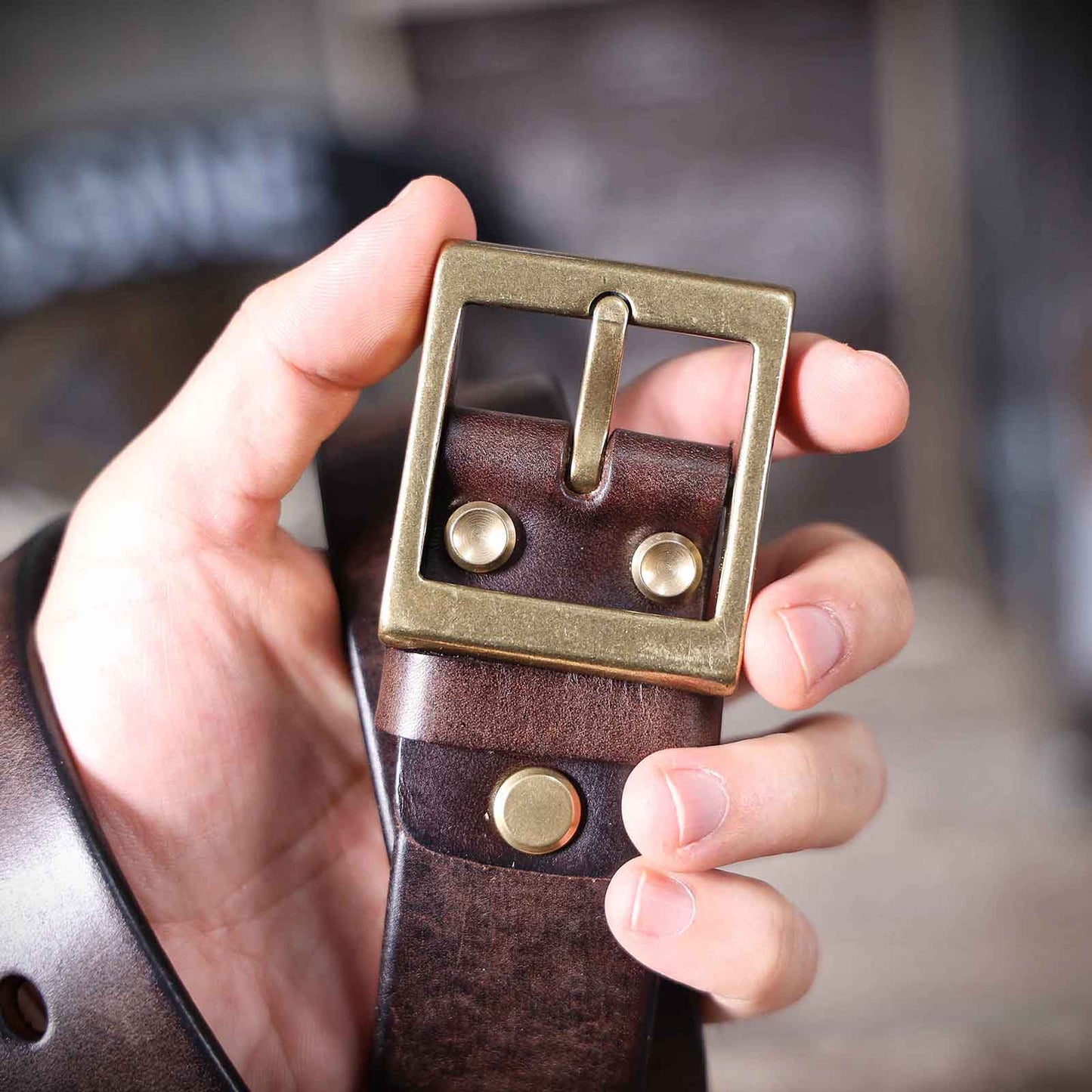 Genuine Leather Men's Belt | Thick Full Grain | Solid Brass Buckle