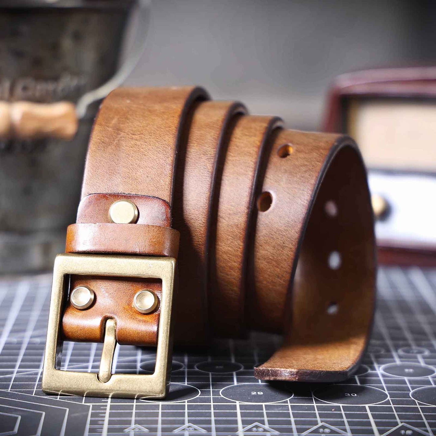 Genuine Leather Men's Belt | Thick Full Grain | Solid Brass Buckle