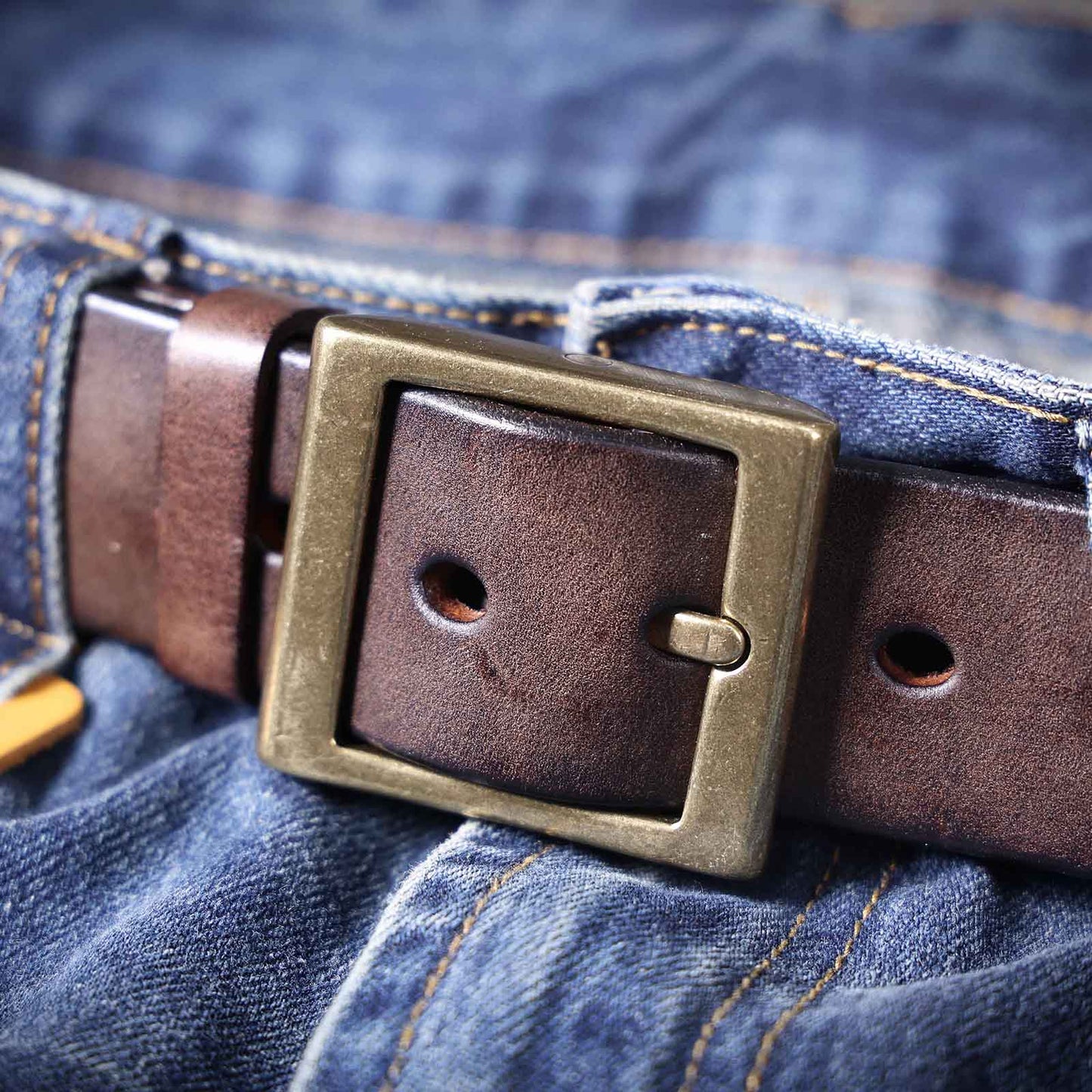 Genuine Leather Men's Belt | Thick Full Grain | Solid Brass Buckle