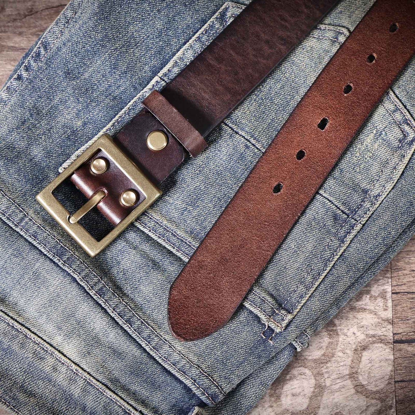 Genuine Leather Men's Belt | Thick Full Grain | Solid Brass Buckle