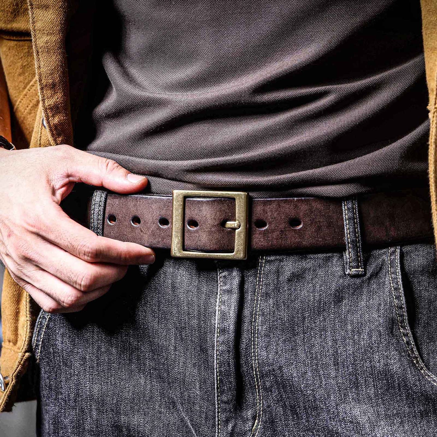 Genuine Leather Men's Belt | Thick Full Grain | Solid Brass Buckle