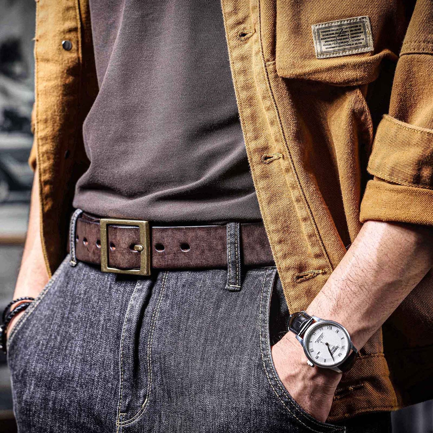 Genuine Leather Men's Belt | Thick Full Grain | Solid Brass Buckle