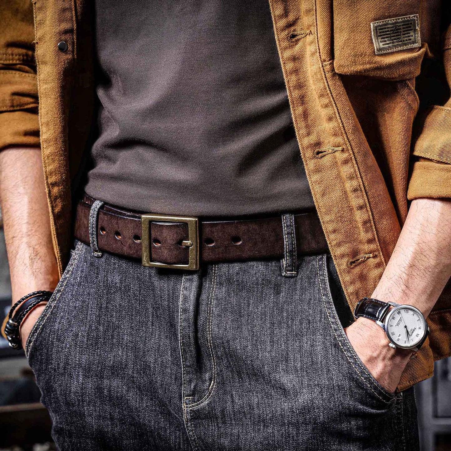 Genuine Leather Men's Belt | Thick Full Grain | Solid Brass Buckle