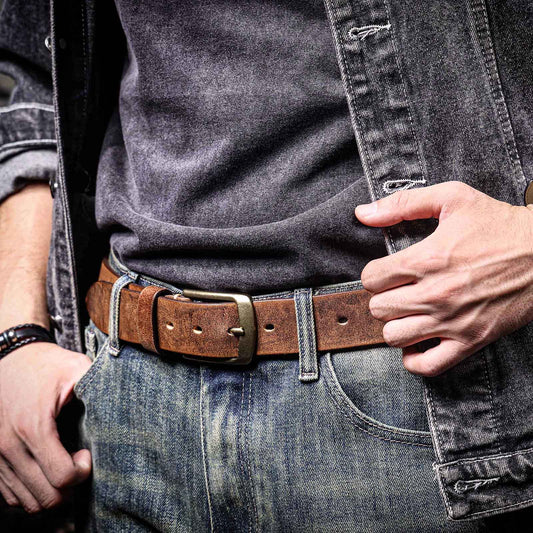 Thick Full Grain Men's Belt | Genuine Leather & Vintage Brass Buckle