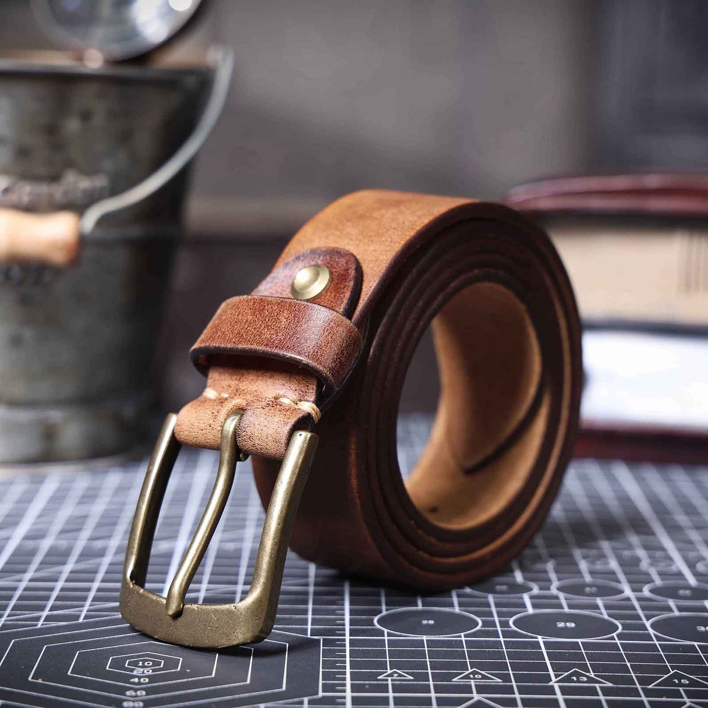 Thick Full Grain Men's Belt | Genuine Leather & Vintage Brass Buckle