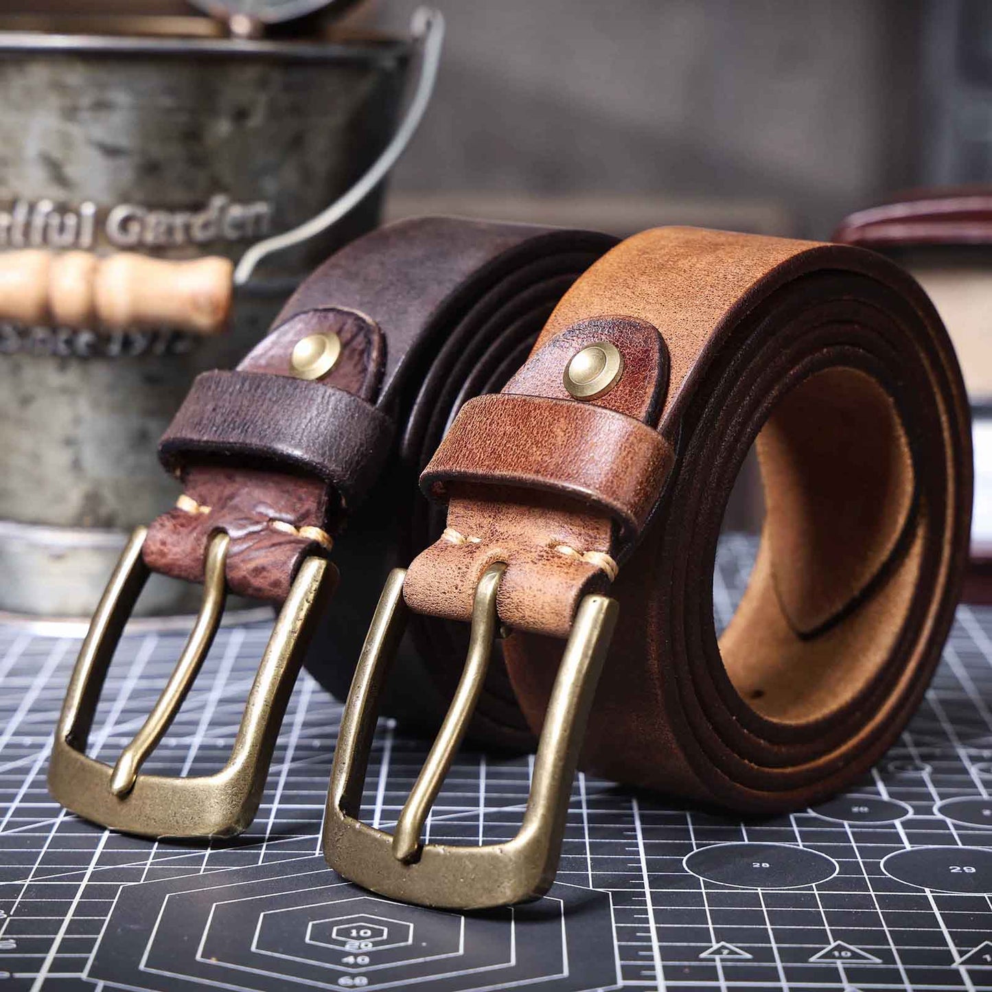 Thick Full Grain Men's Belt | Genuine Leather & Vintage Brass Buckle