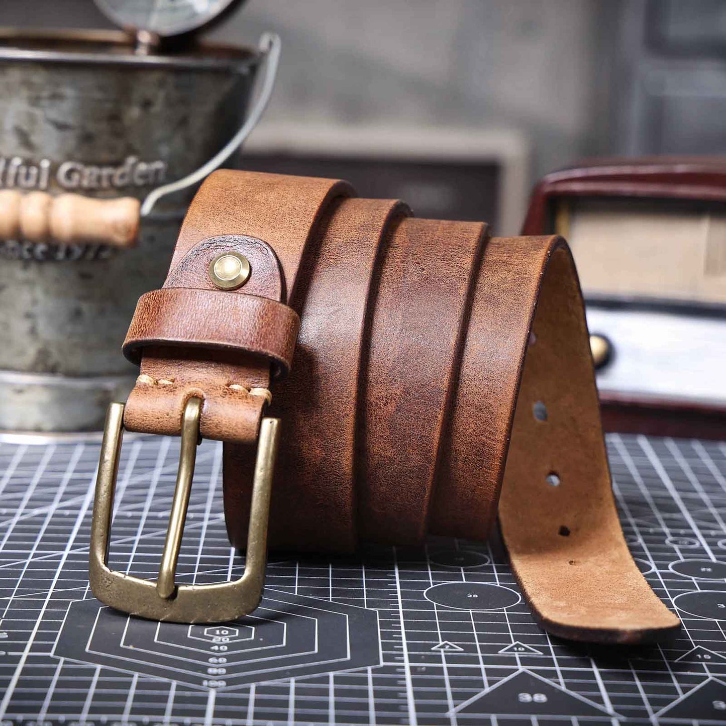 Thick Full Grain Men's Belt | Genuine Leather & Vintage Brass Buckle