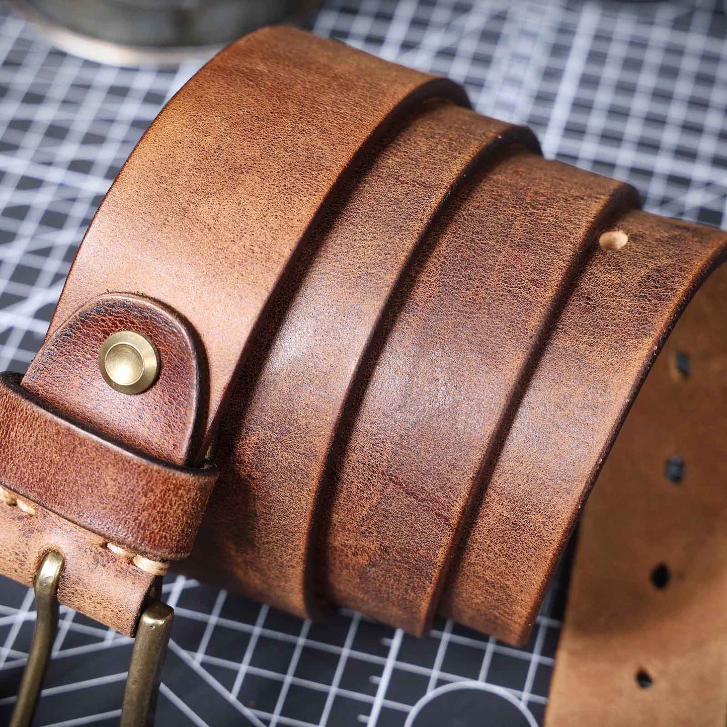 Thick Full Grain Men's Belt | Genuine Leather & Vintage Brass Buckle