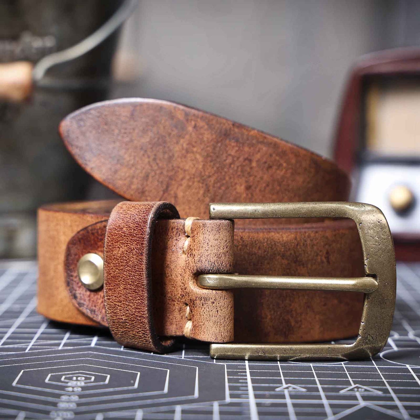 Thick Full Grain Men's Belt | Genuine Leather & Vintage Brass Buckle