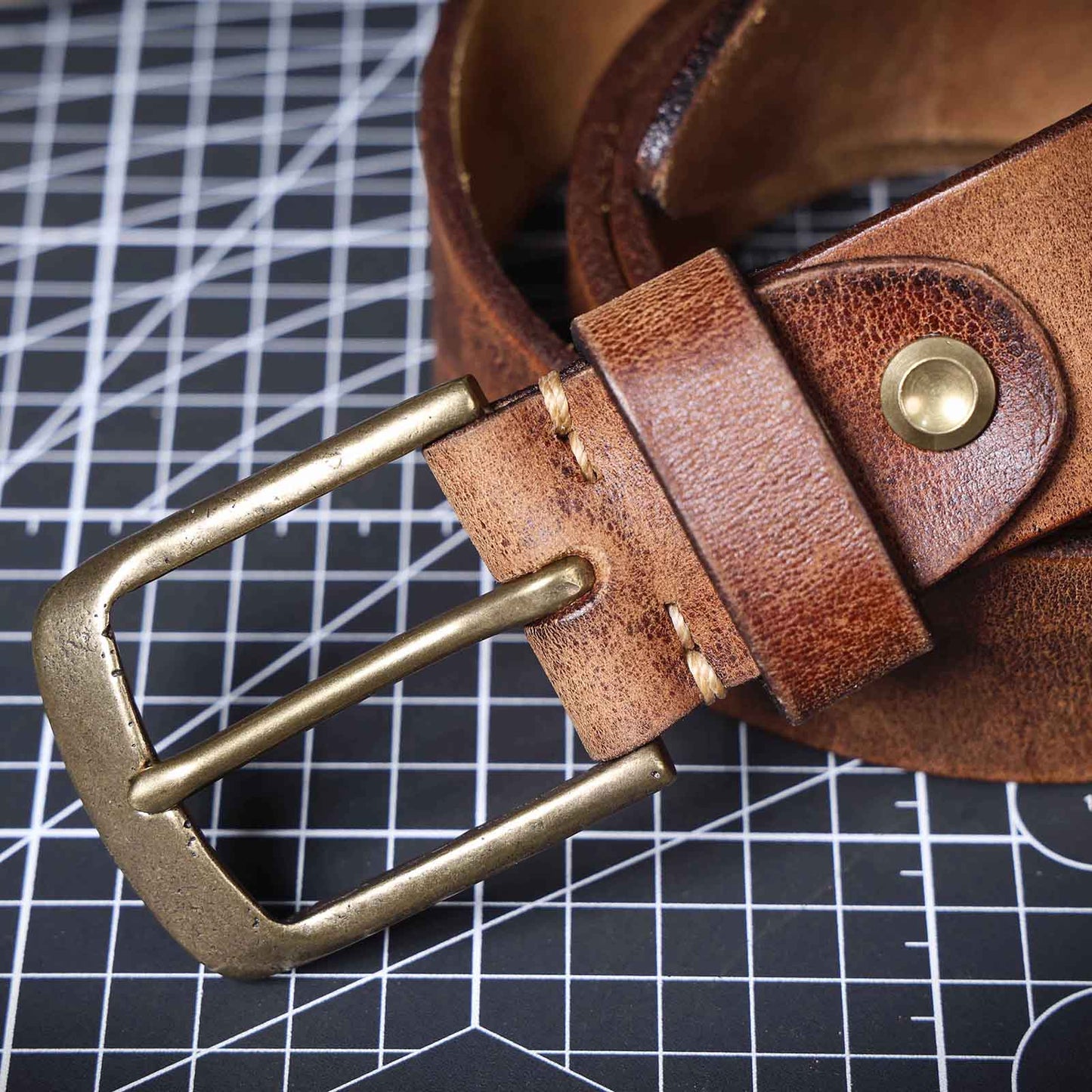 Thick Full Grain Men's Belt | Genuine Leather & Vintage Brass Buckle