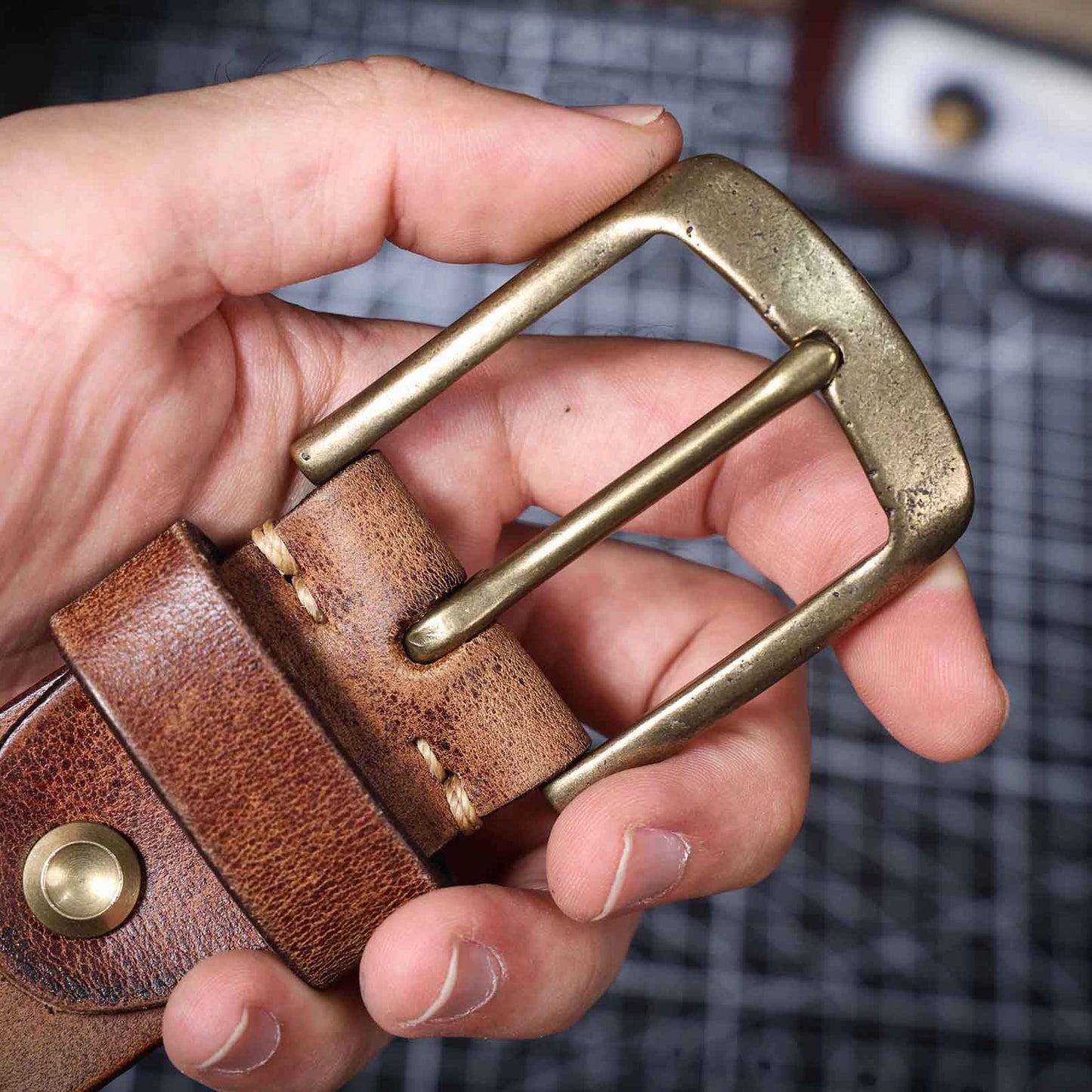 Thick Full Grain Men's Belt | Genuine Leather & Vintage Brass Buckle