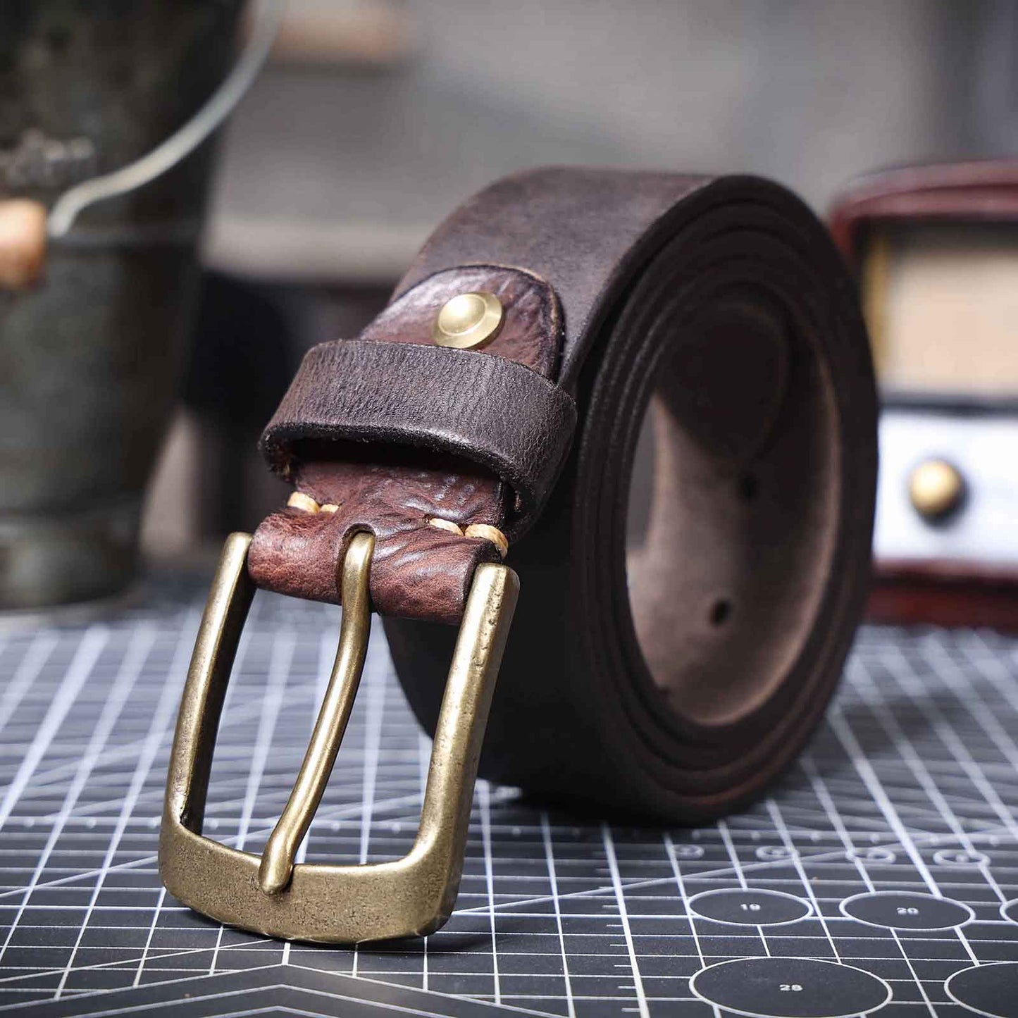 Thick Full Grain Men's Belt | Genuine Leather & Vintage Brass Buckle