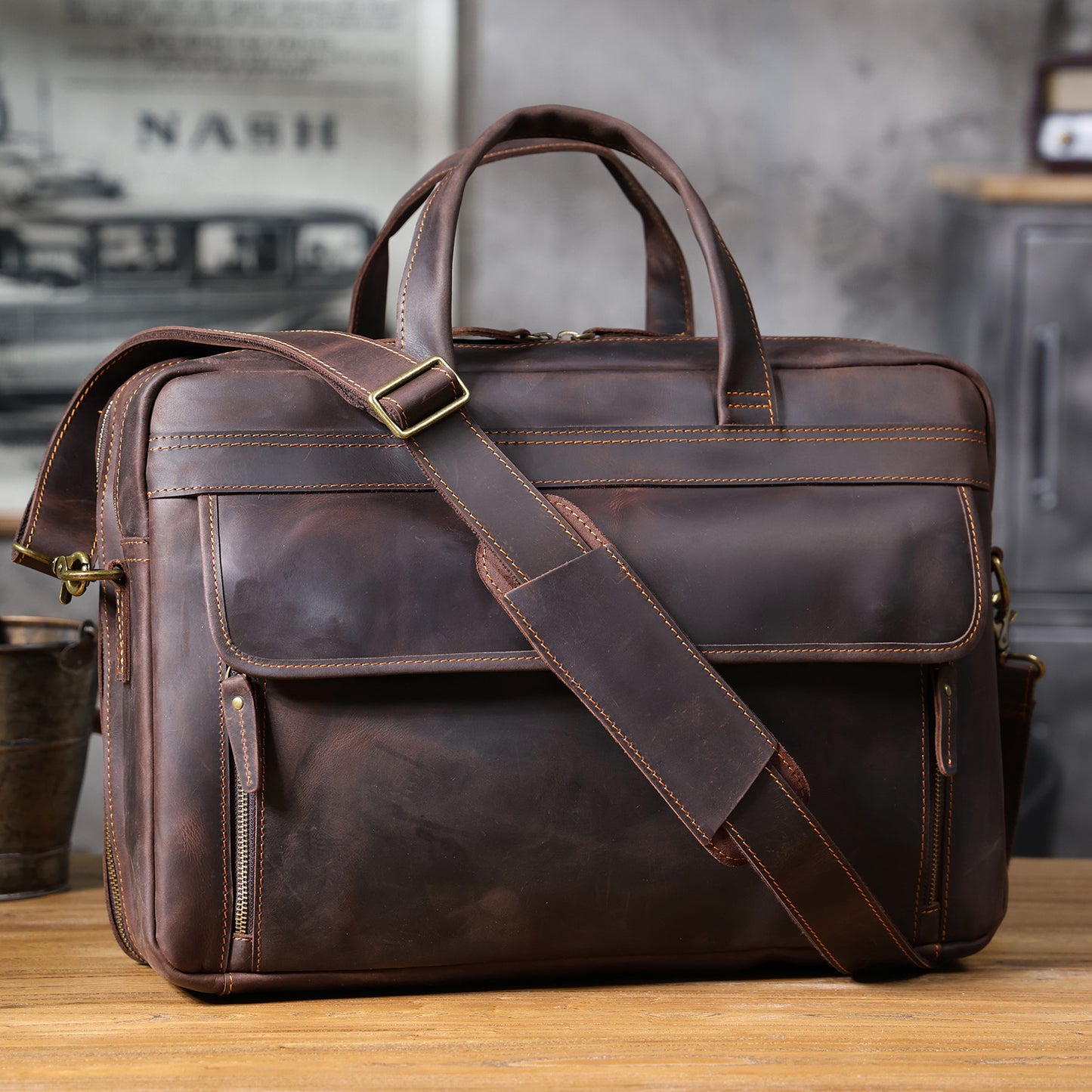 Vintage Genuine Leather Brifecase For Men
