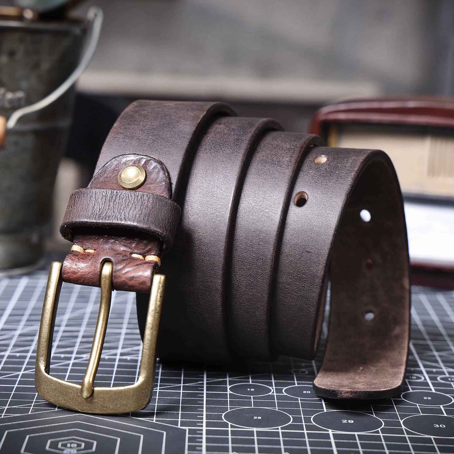 Thick Full Grain Men's Belt | Genuine Leather & Vintage Brass Buckle