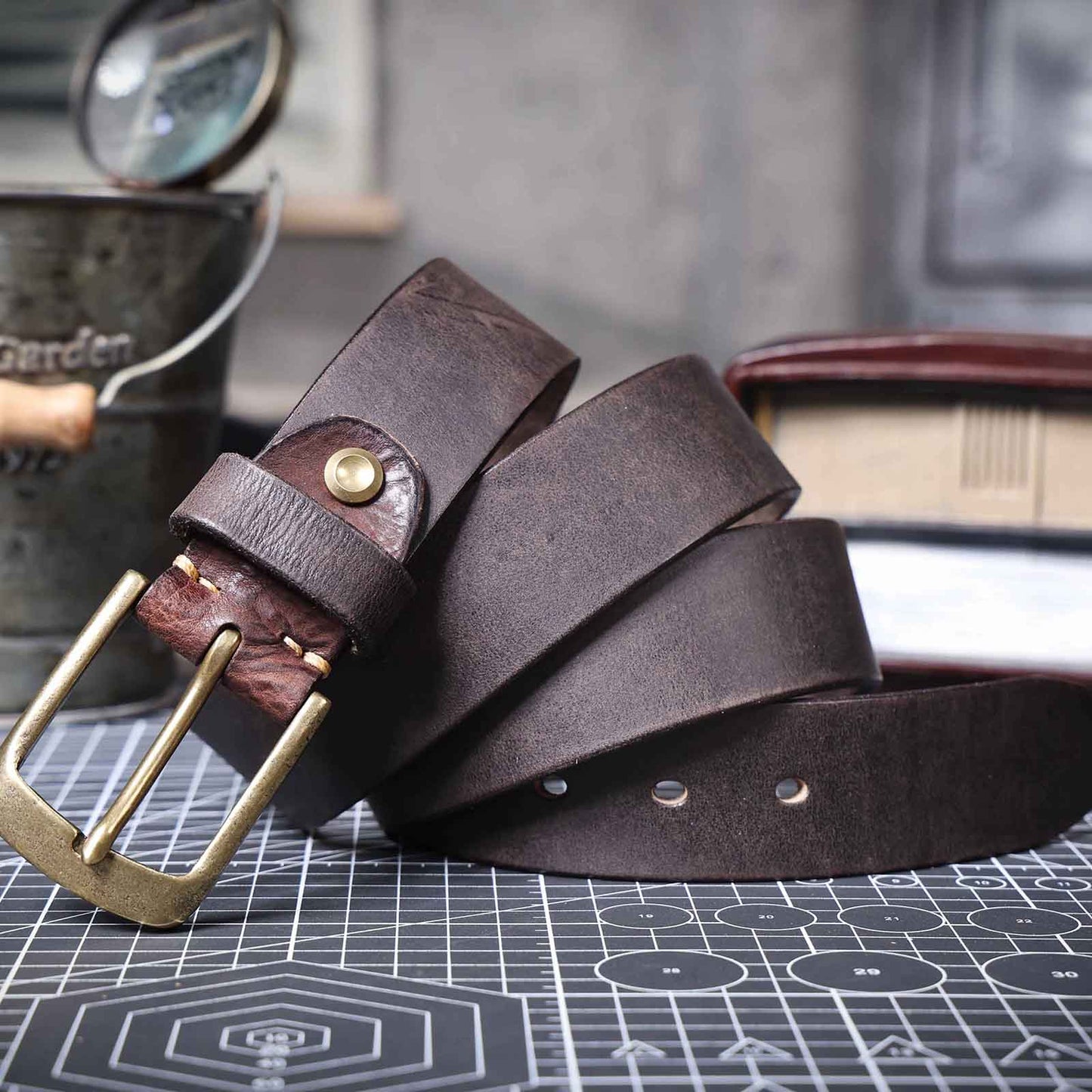 Thick Full Grain Men's Belt | Genuine Leather & Vintage Brass Buckle