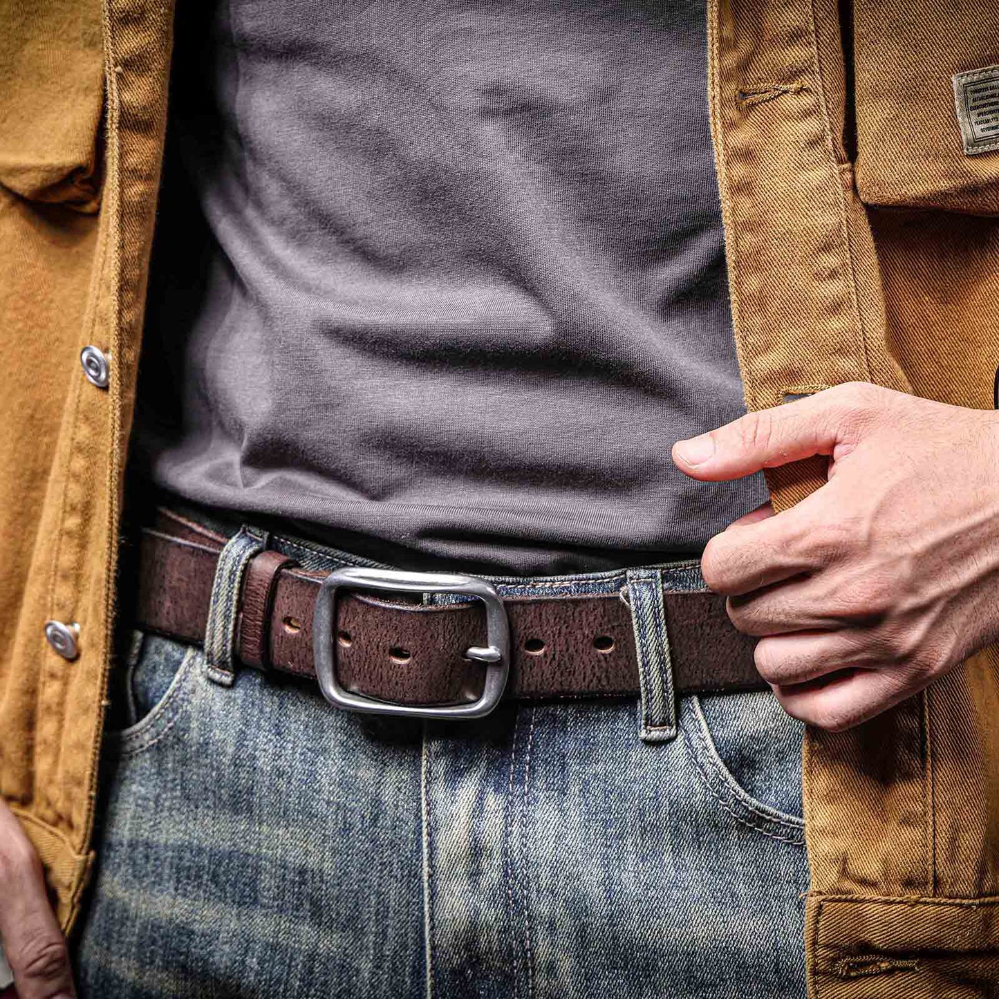 Vintage Leather Men's Belt | Genuine Full Grain | Stainless Steel Buckle