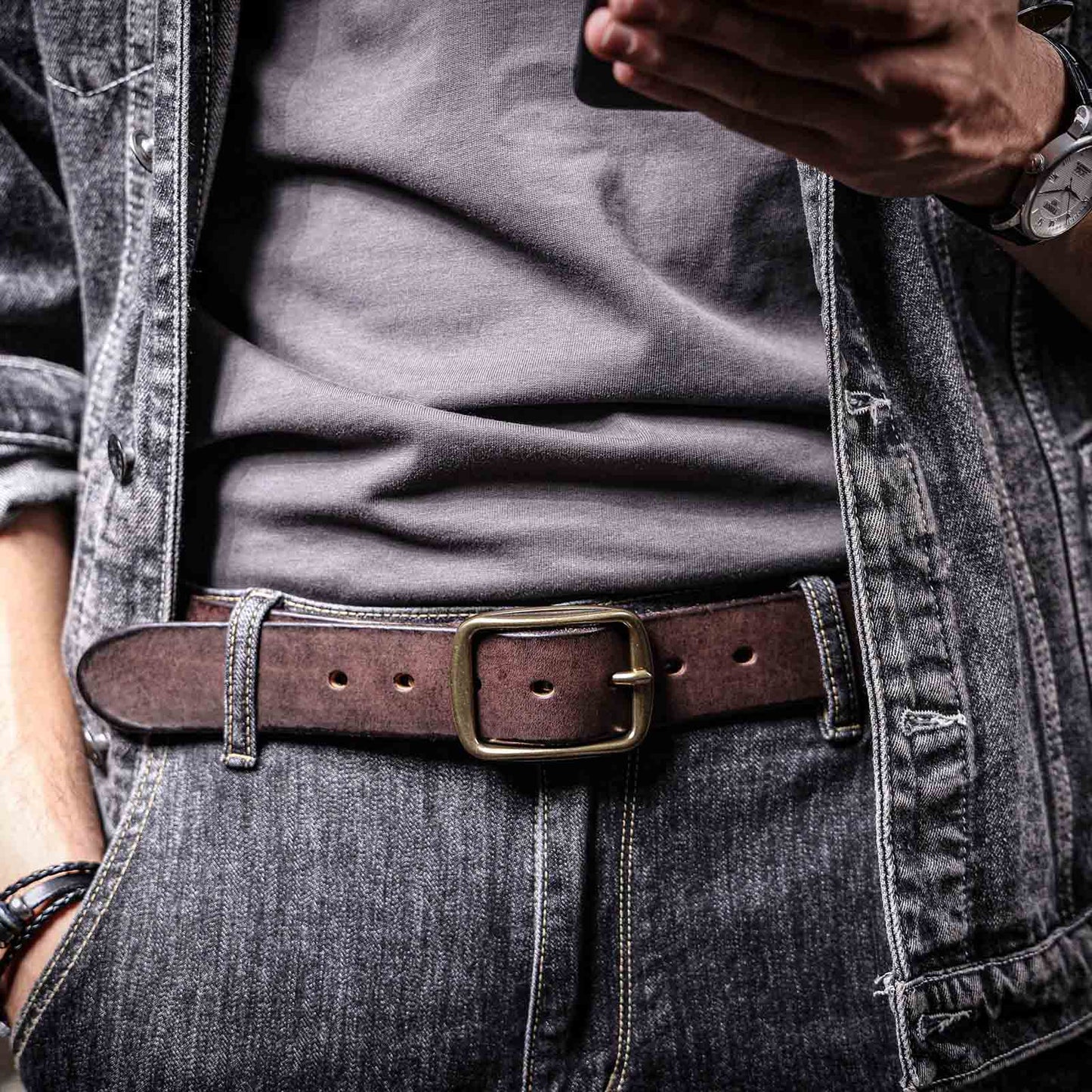Vintage Men's Leather Belt | Thick Full Grain Leather | Handmade