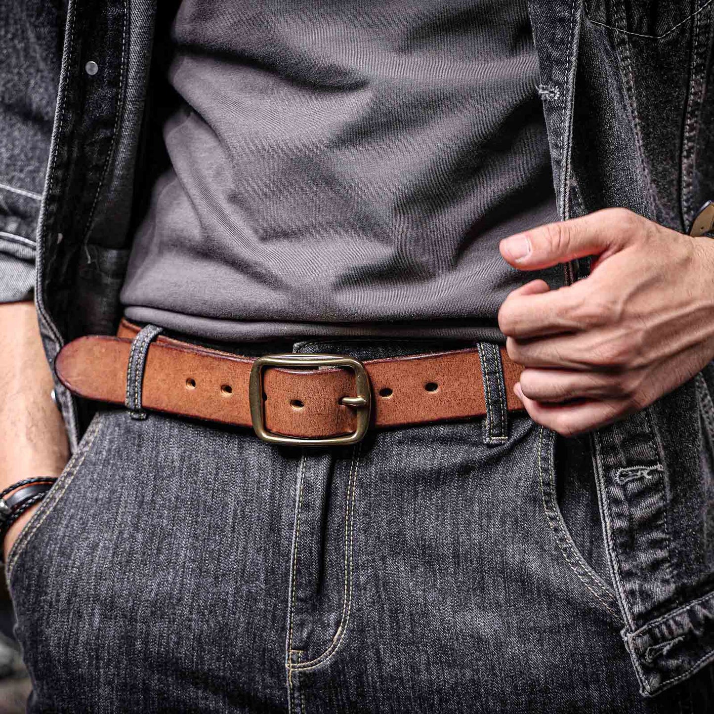 Vintage Men's Leather Belt | Thick Full Grain Leather | Handmade