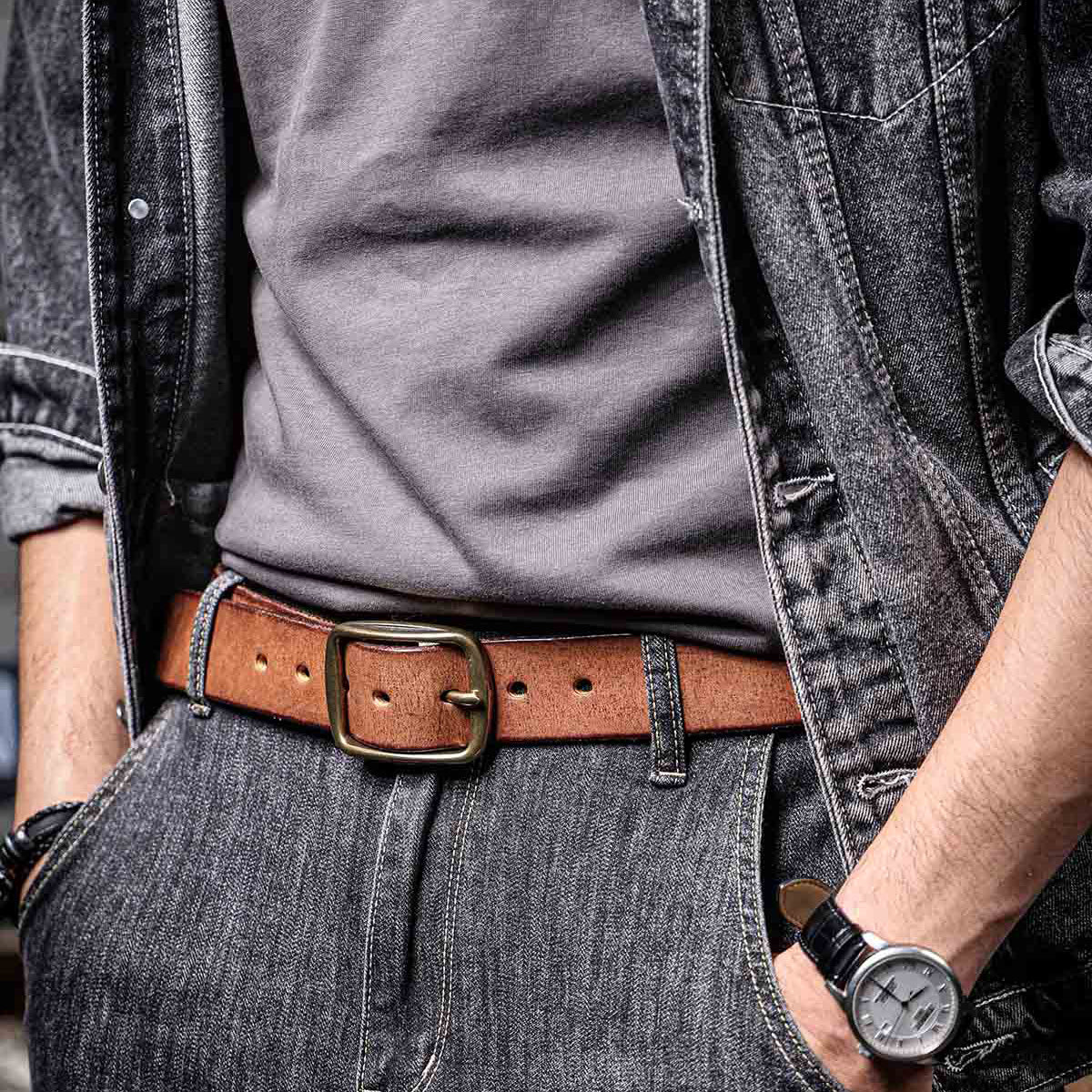 Vintage Men's Leather Belt | Thick Full Grain Leather | Handmade