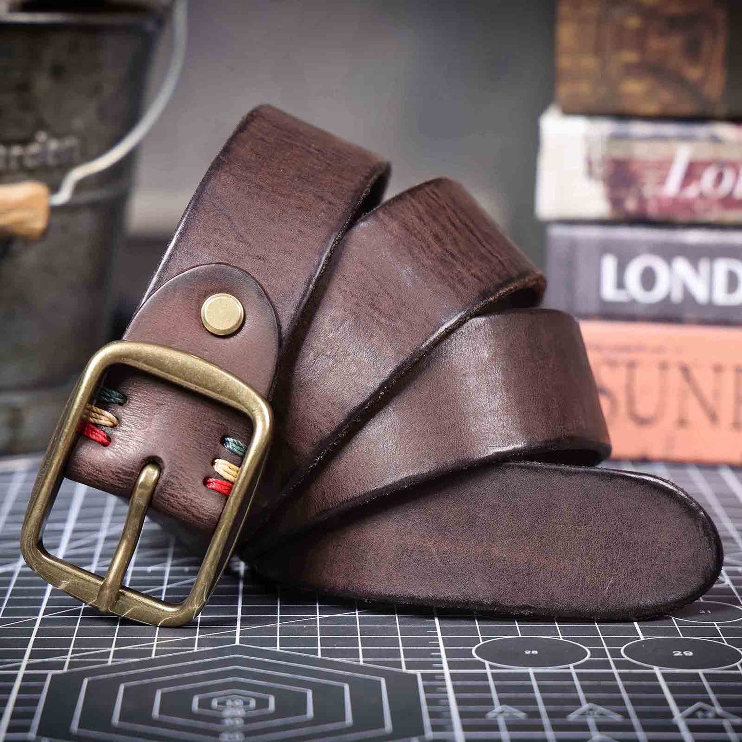 Vintage Men's Leather Belt | Thick Full Grain Leather | Handmade