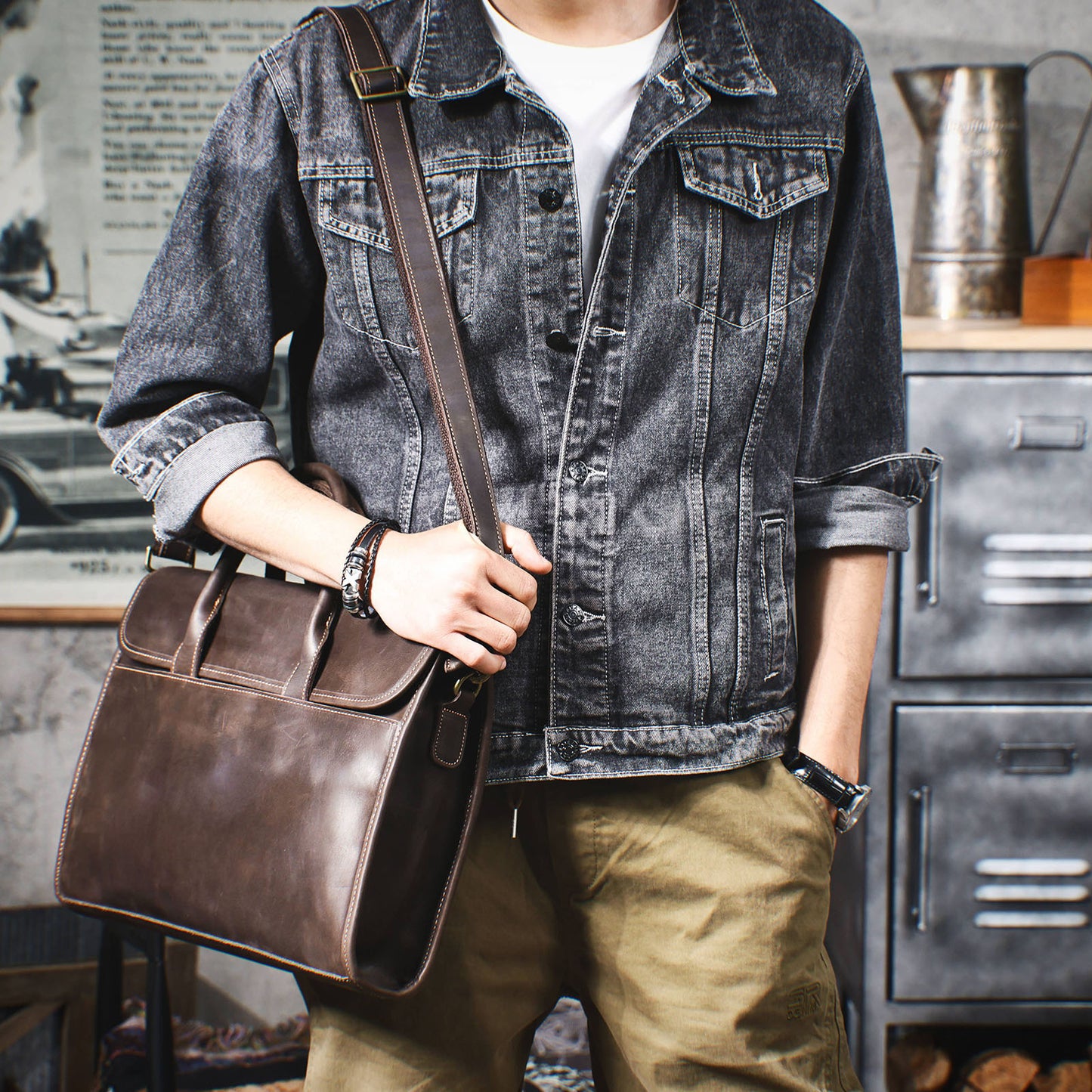 Vintage Genuine Leather Brifecase For Men