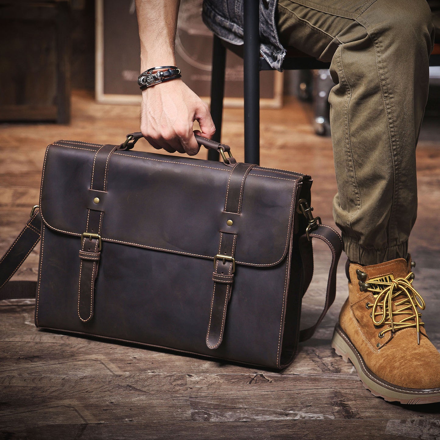 Vintage Genuine Leather Brifecase For Men