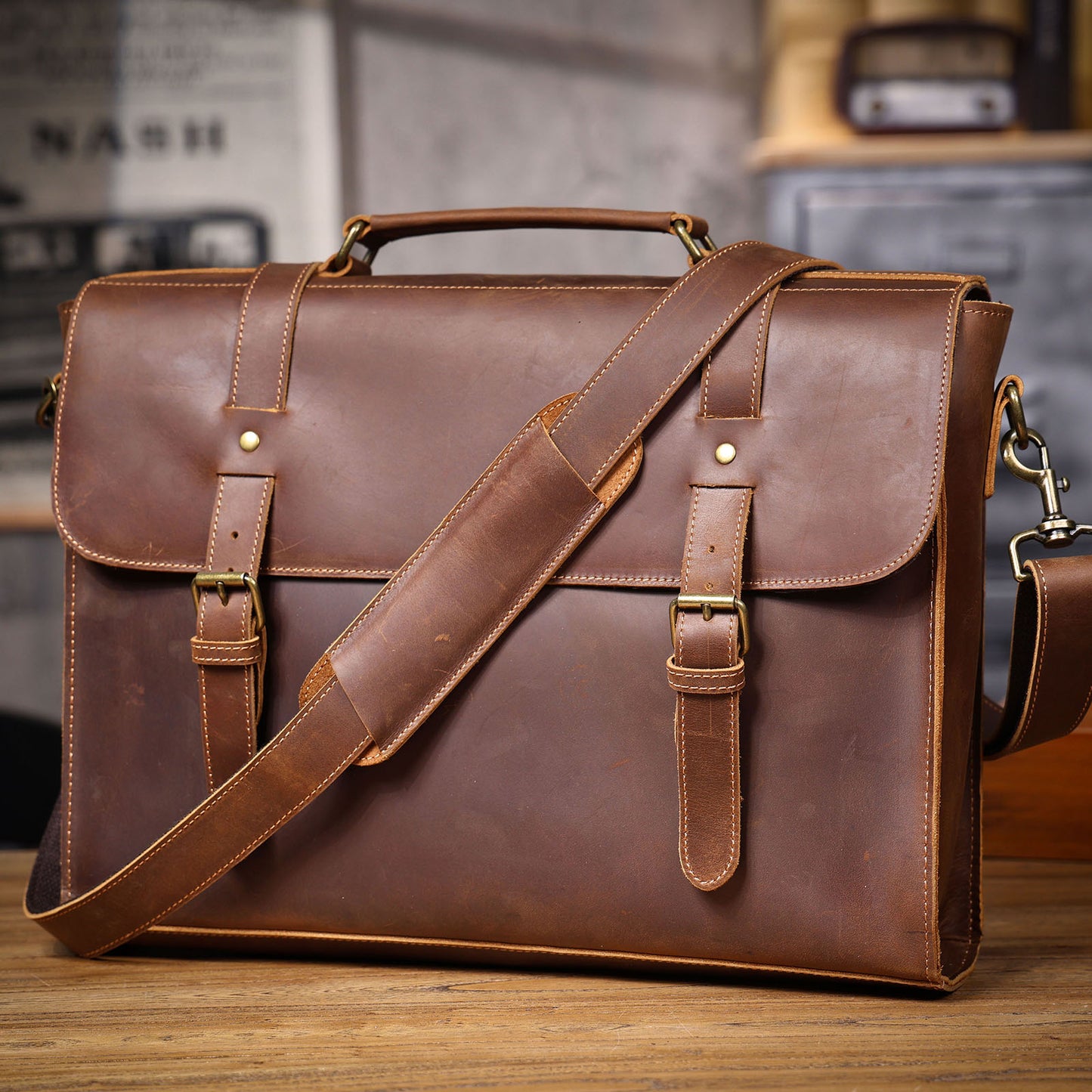 Vintage Genuine Leather Brifecase For Men
