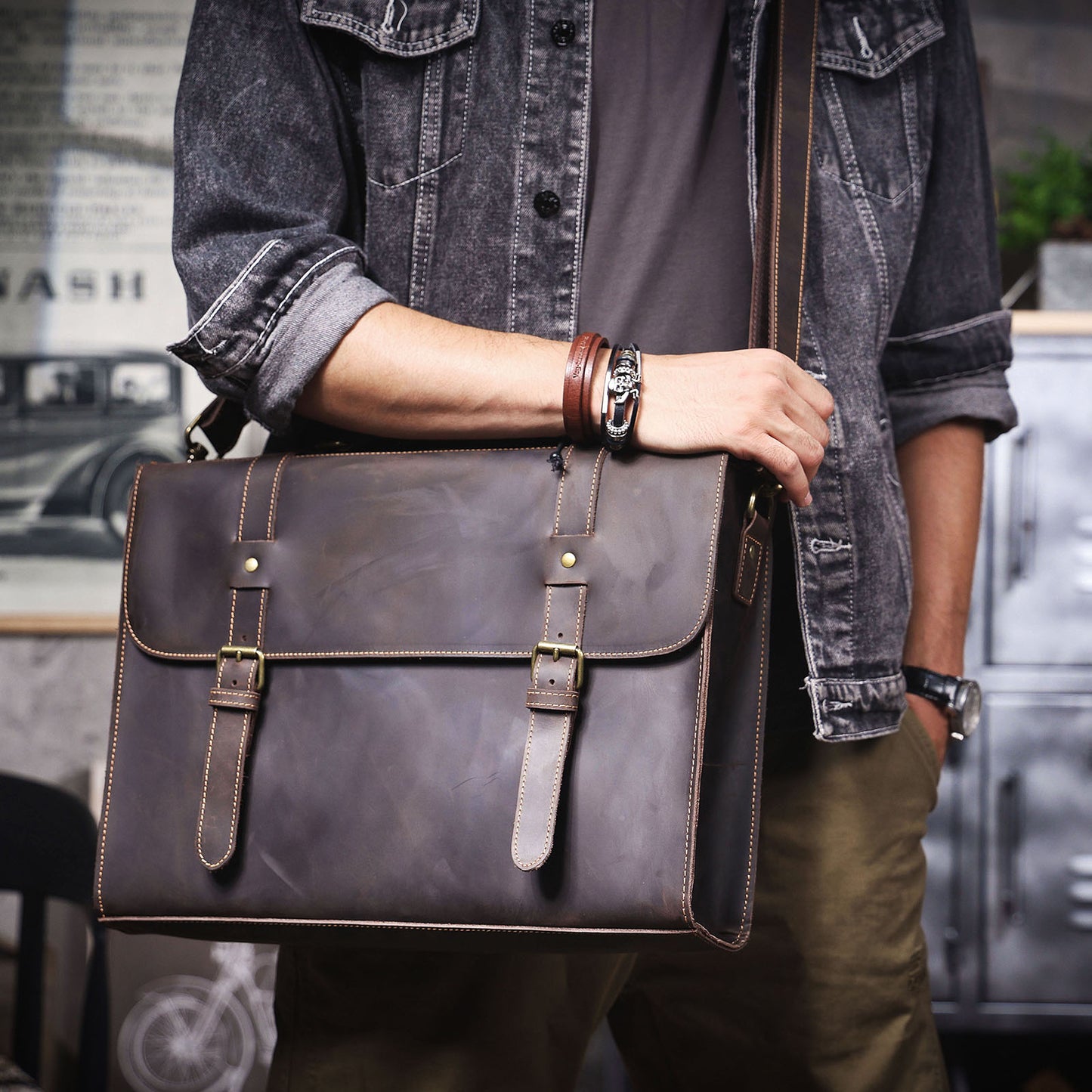 Vintage Genuine Leather Brifecase For Men