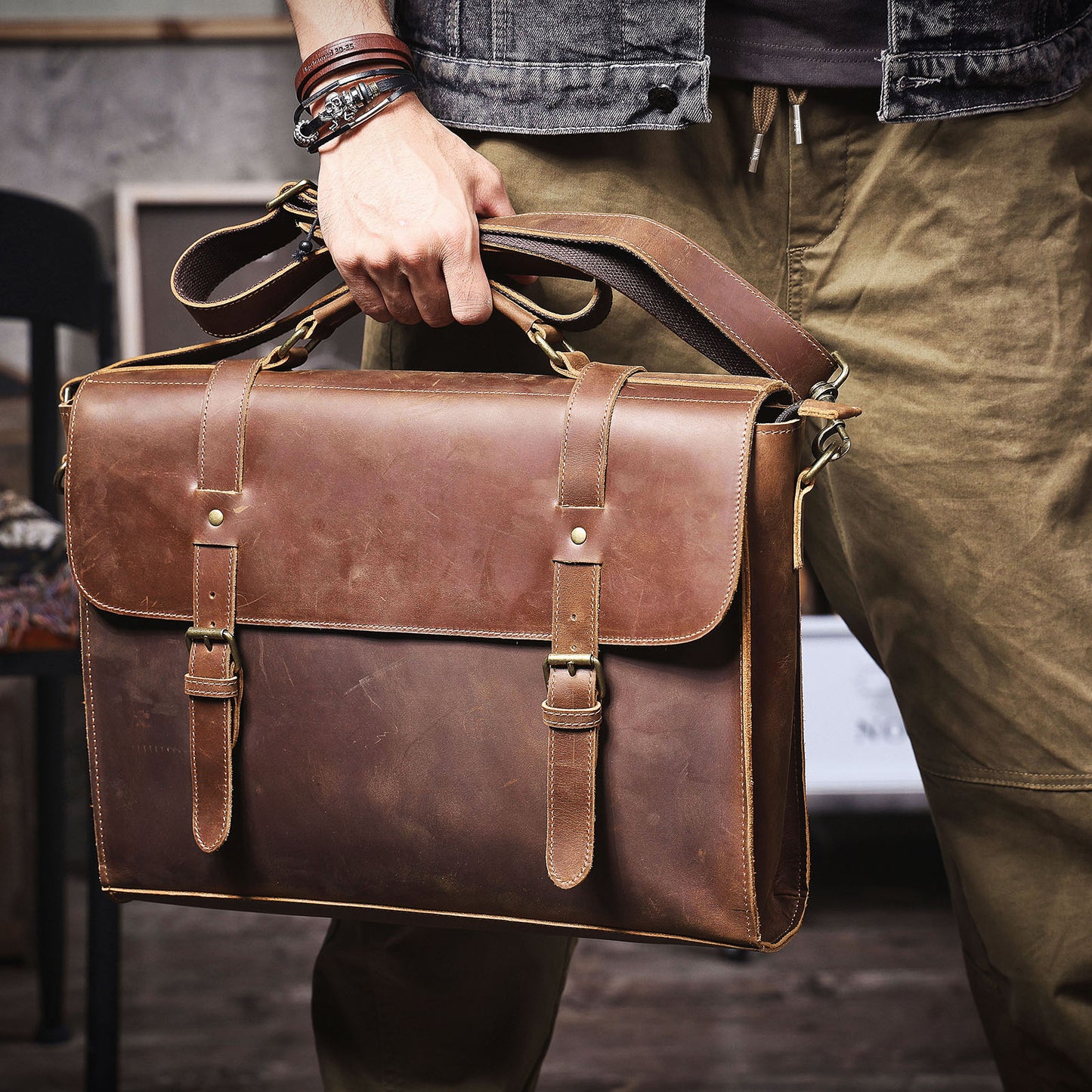 Vintage Genuine Leather Brifecase For Men