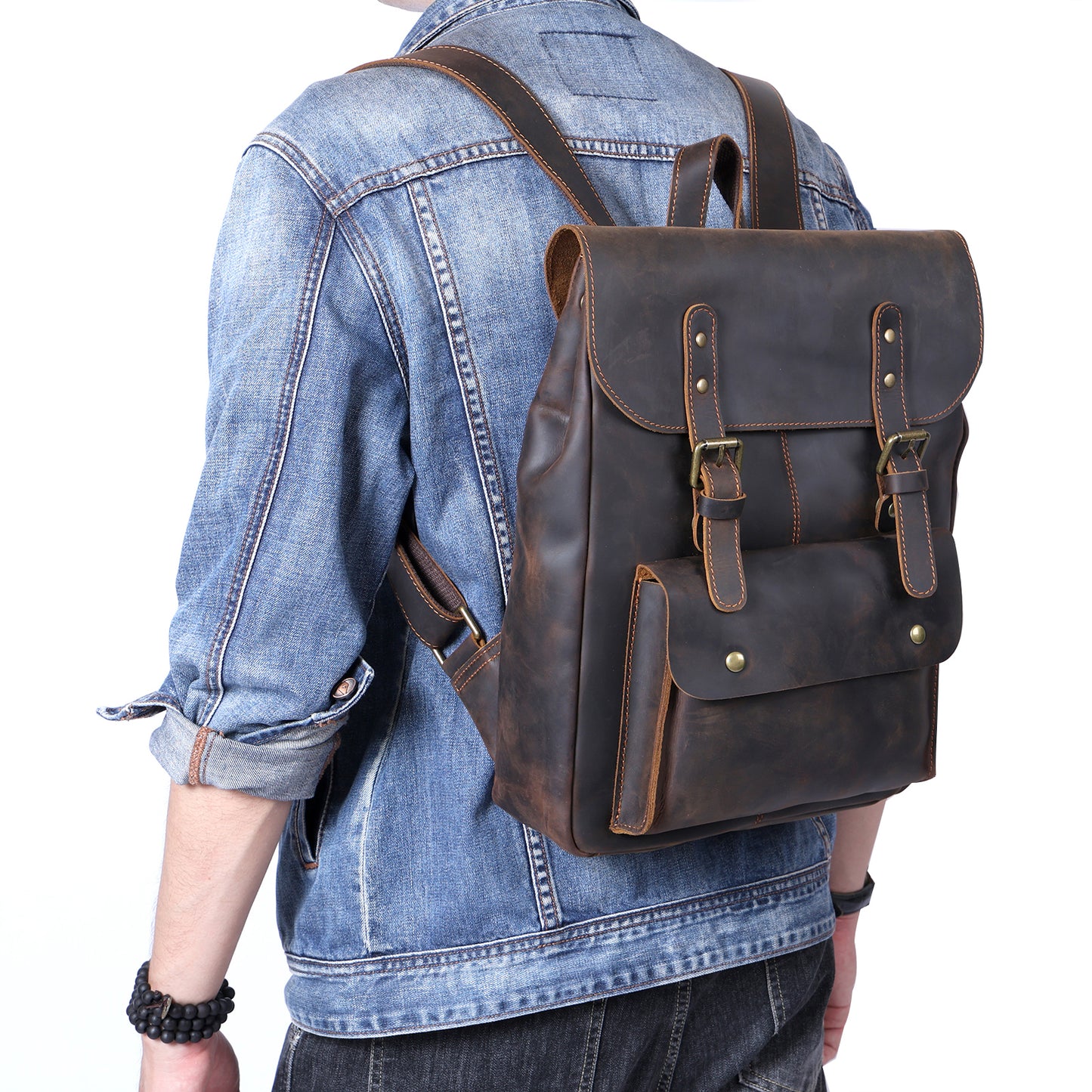 Men's Vintage Leather Backpack | Full Grain Leather | Laptop Daypack