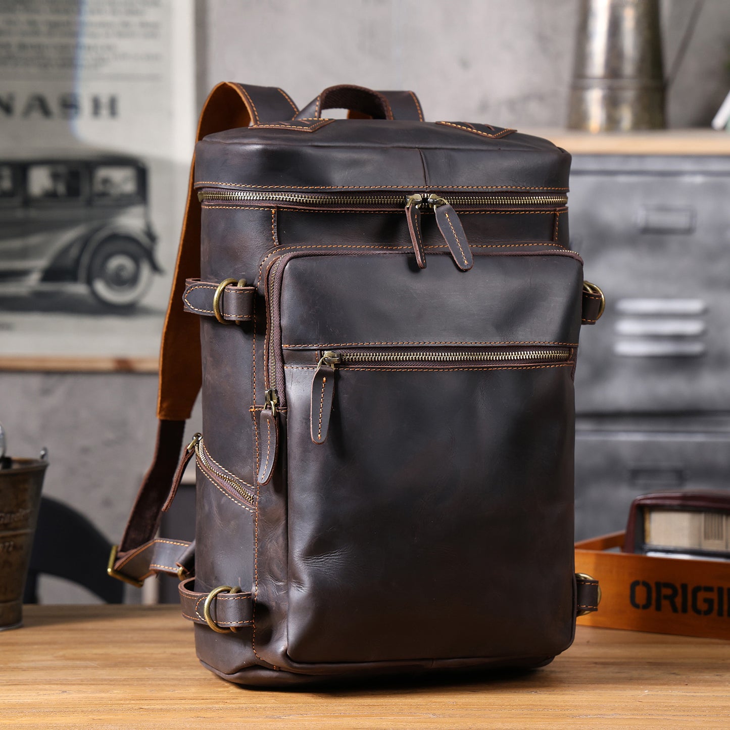 Men's Genuine Leather Backpack | Vintage Full Grain | Handmade