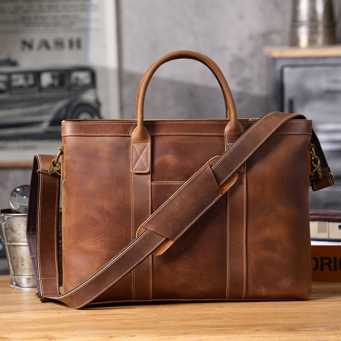 Vintage Genuine Leather Brifecase For Men