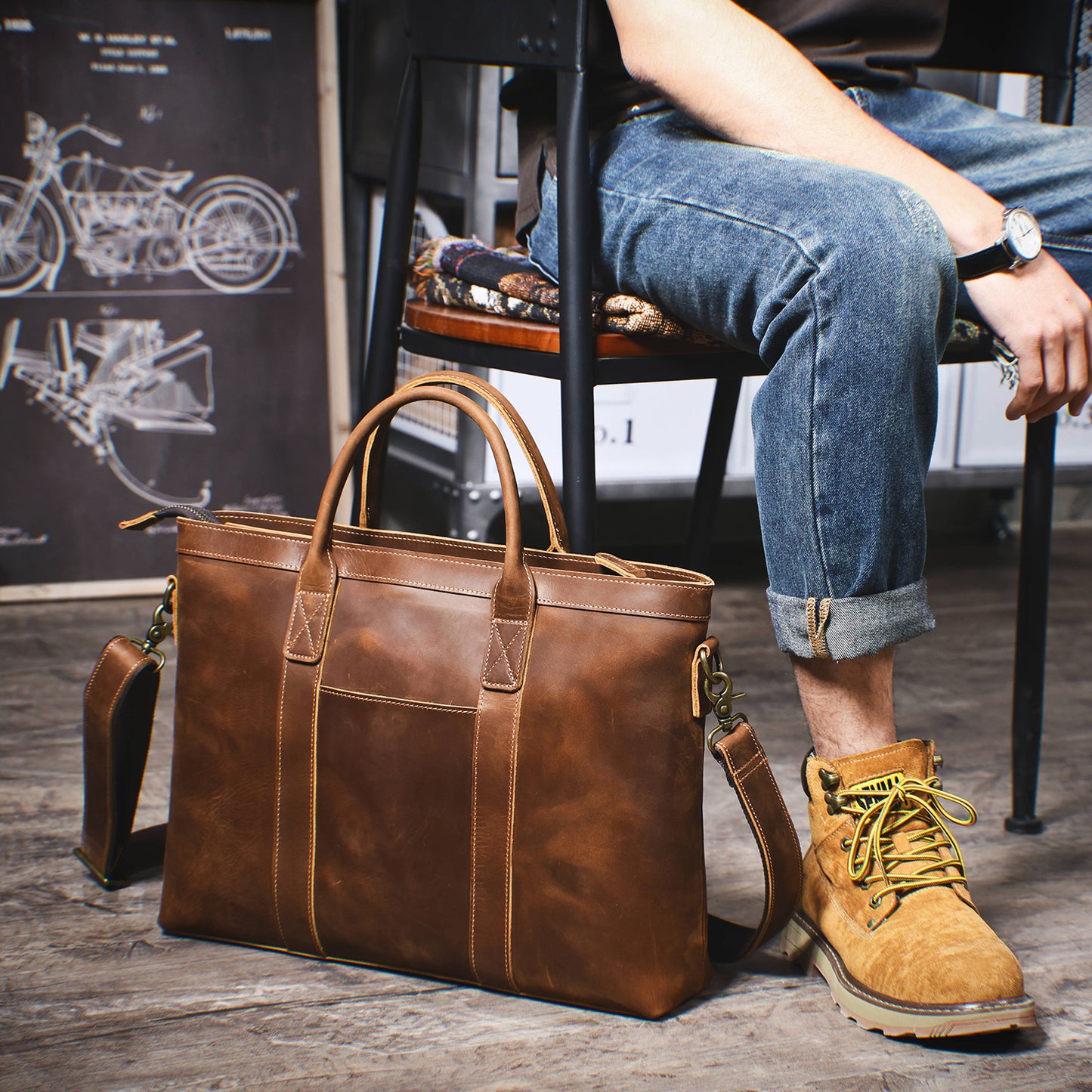 Vintage Genuine Leather Brifecase For Men