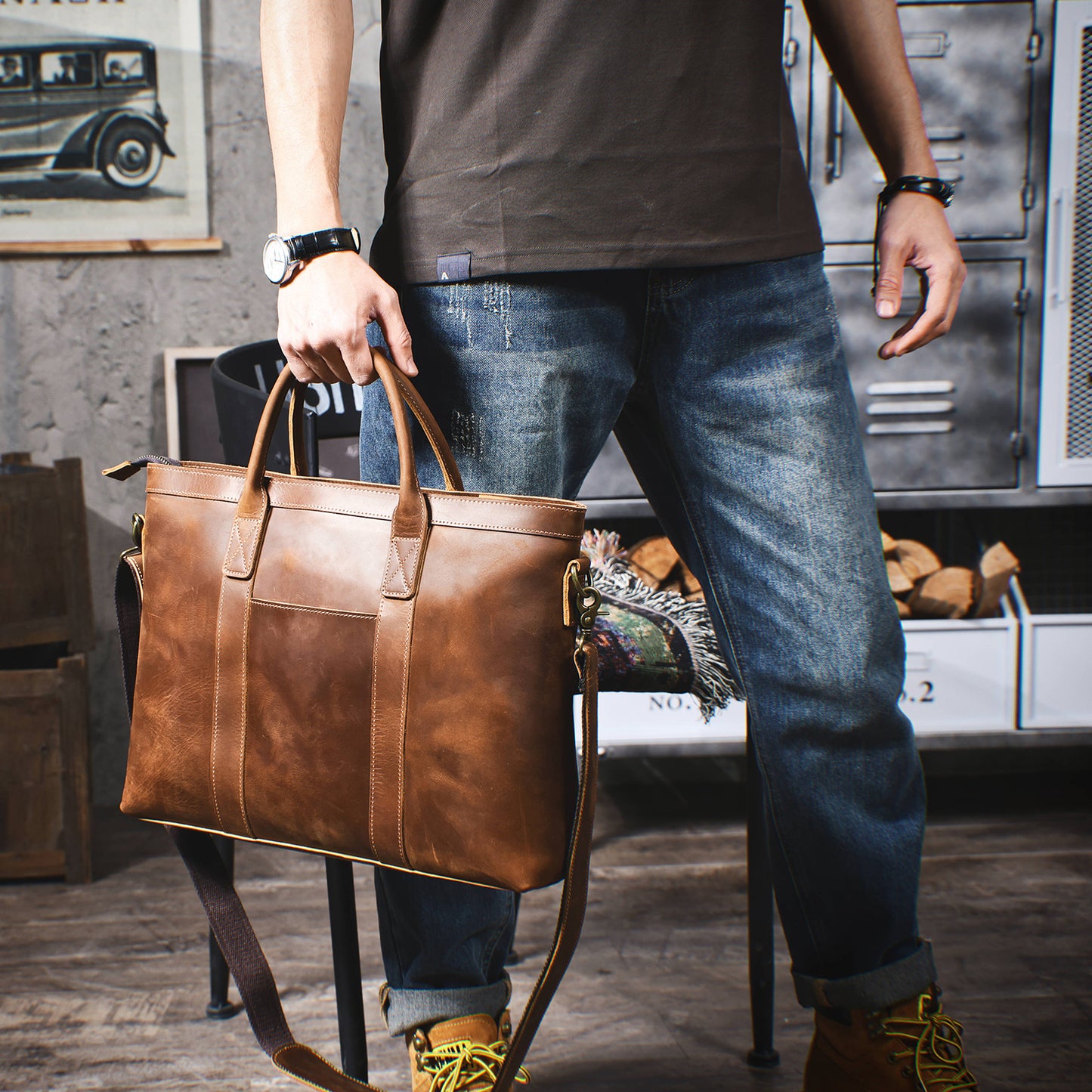 Vintage Genuine Leather Brifecase For Men