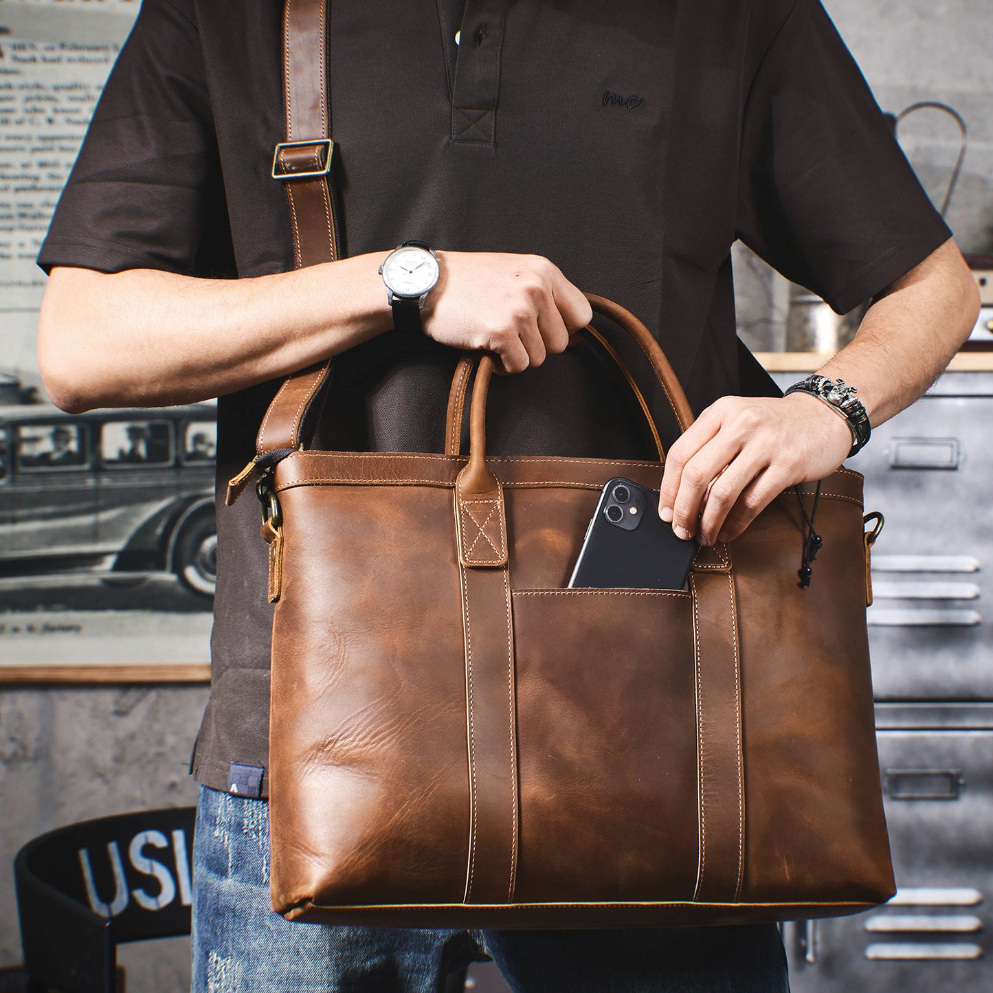 Vintage Genuine Leather Brifecase For Men