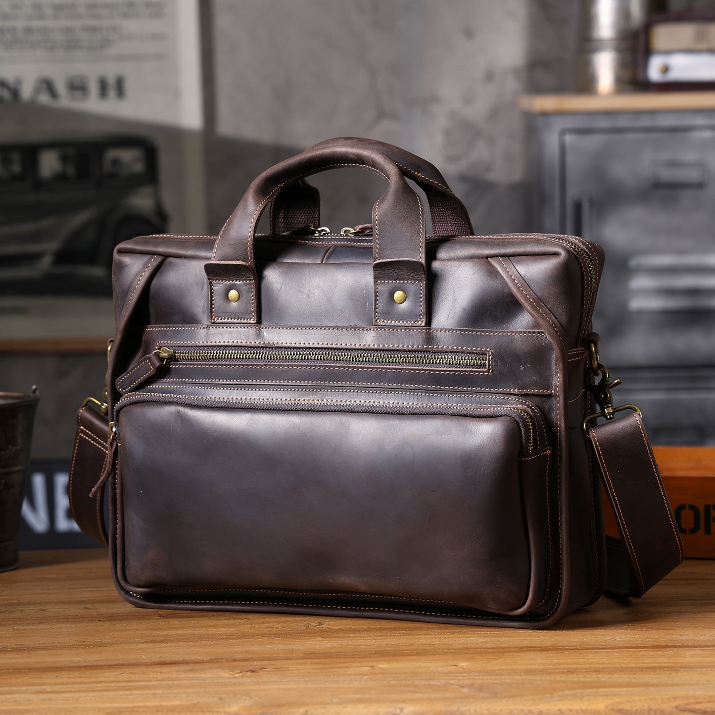 Vintage Genuine Leather Brifecase For Men