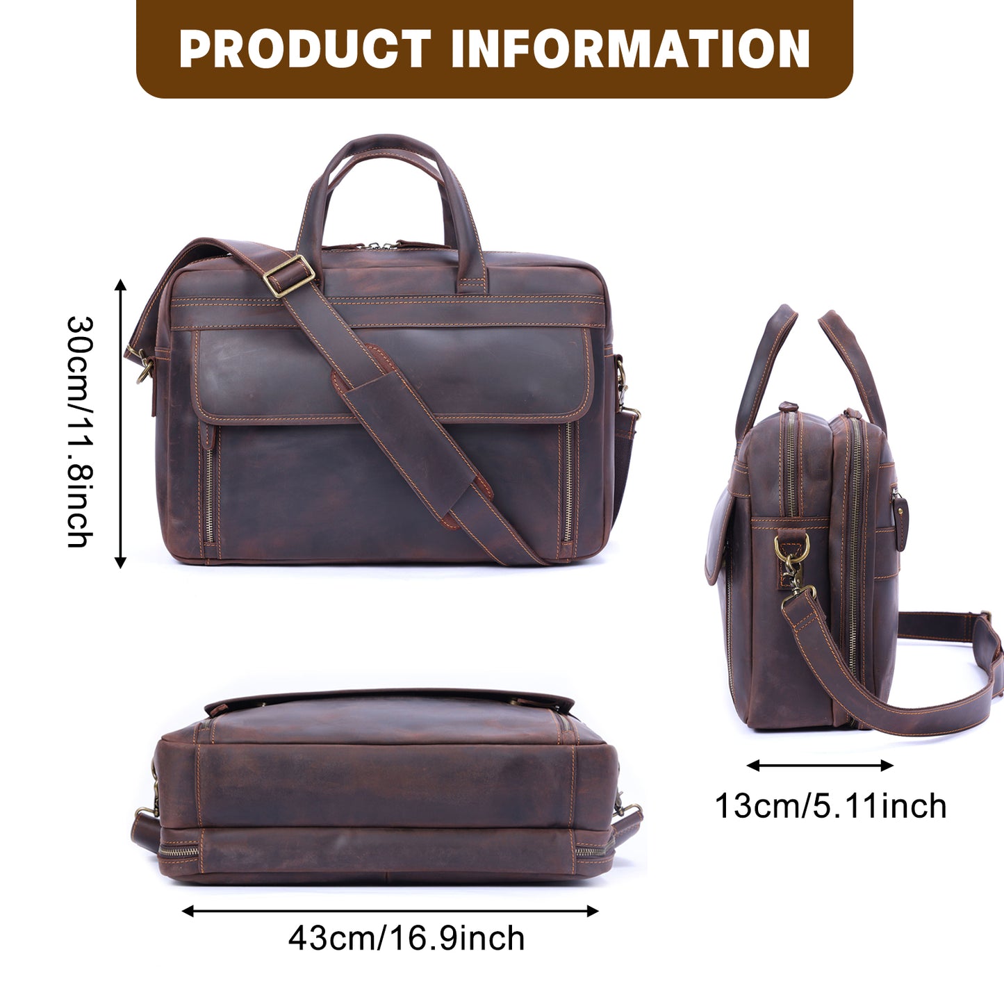Vintage Genuine Leather Brifecase For Men