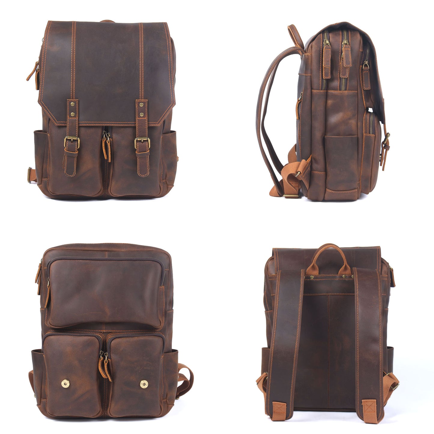 Men's Vintage Leather Backpack | Full Grain Leather | Large Capacity
